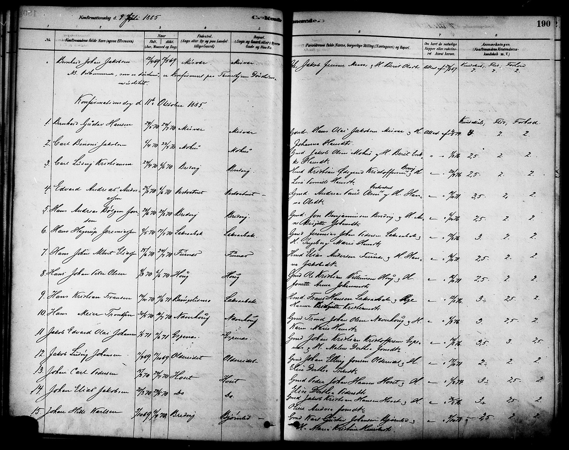 Ministerialprotokoller, klokkerbøker og fødselsregistre - Nordland, AV/SAT-A-1459/852/L0740: Parish register (official) no. 852A10, 1878-1894, p. 190