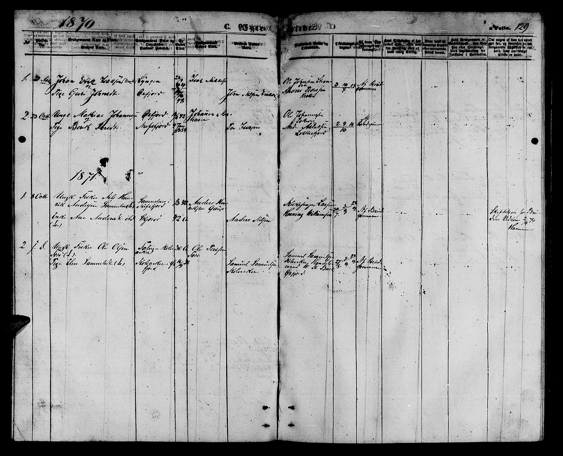 Loppa sokneprestkontor, SATØ/S-1339/H/Hb/L0004klokker: Parish register (copy) no. 4, 1864-1880, p. 129