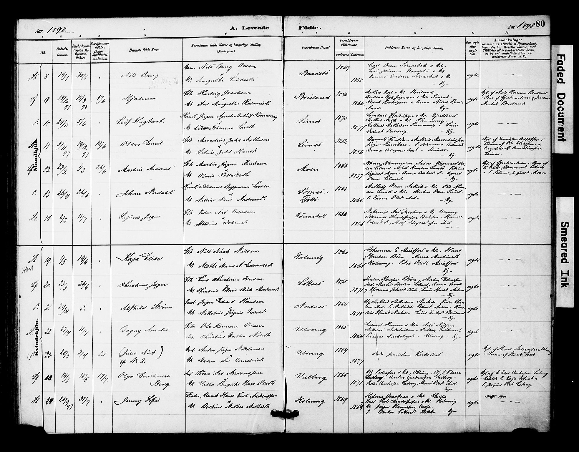 Ministerialprotokoller, klokkerbøker og fødselsregistre - Nordland, AV/SAT-A-1459/831/L0471: Parish register (official) no. 831A02, 1886-1901, p. 80