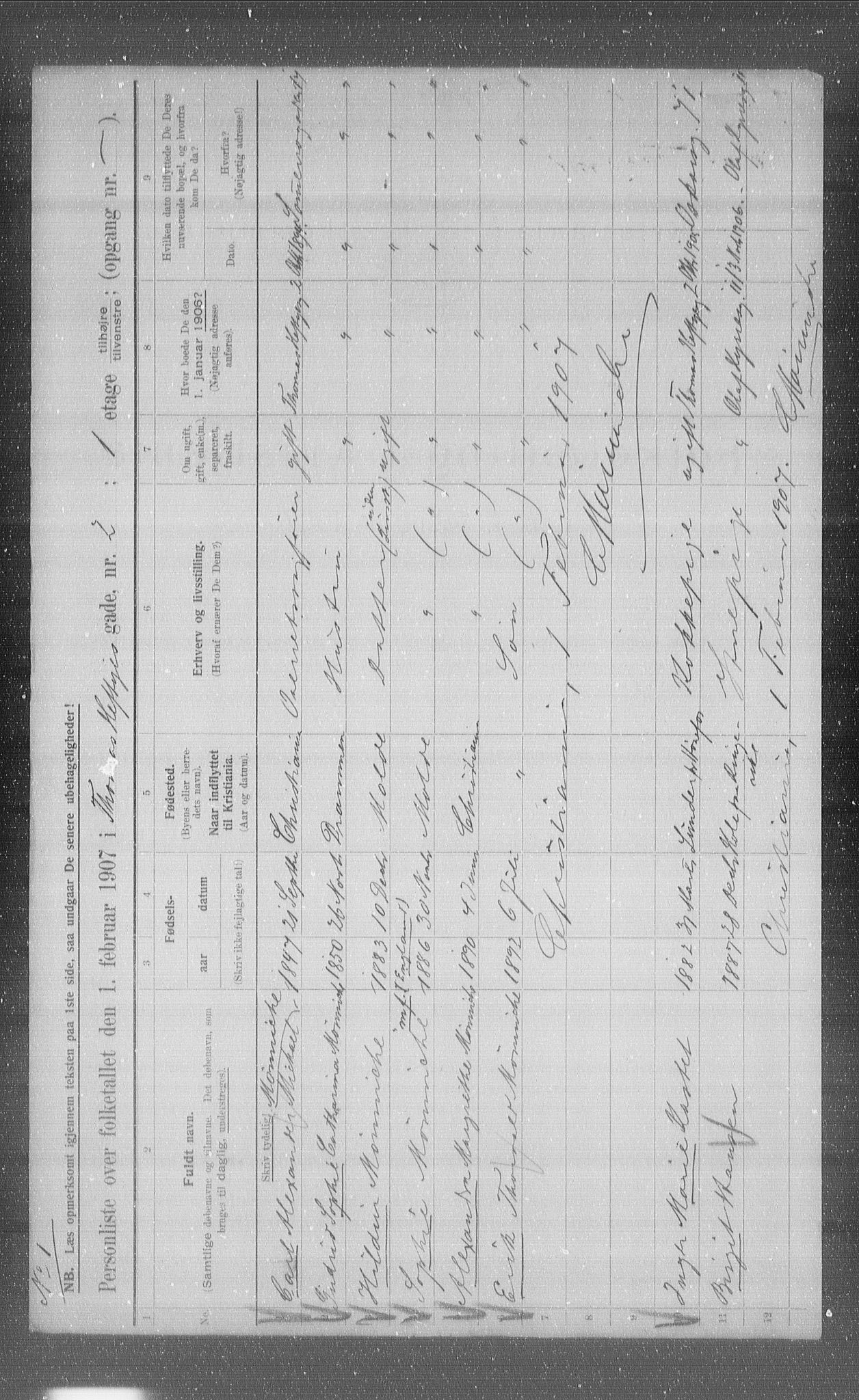 OBA, Municipal Census 1907 for Kristiania, 1907, p. 55367