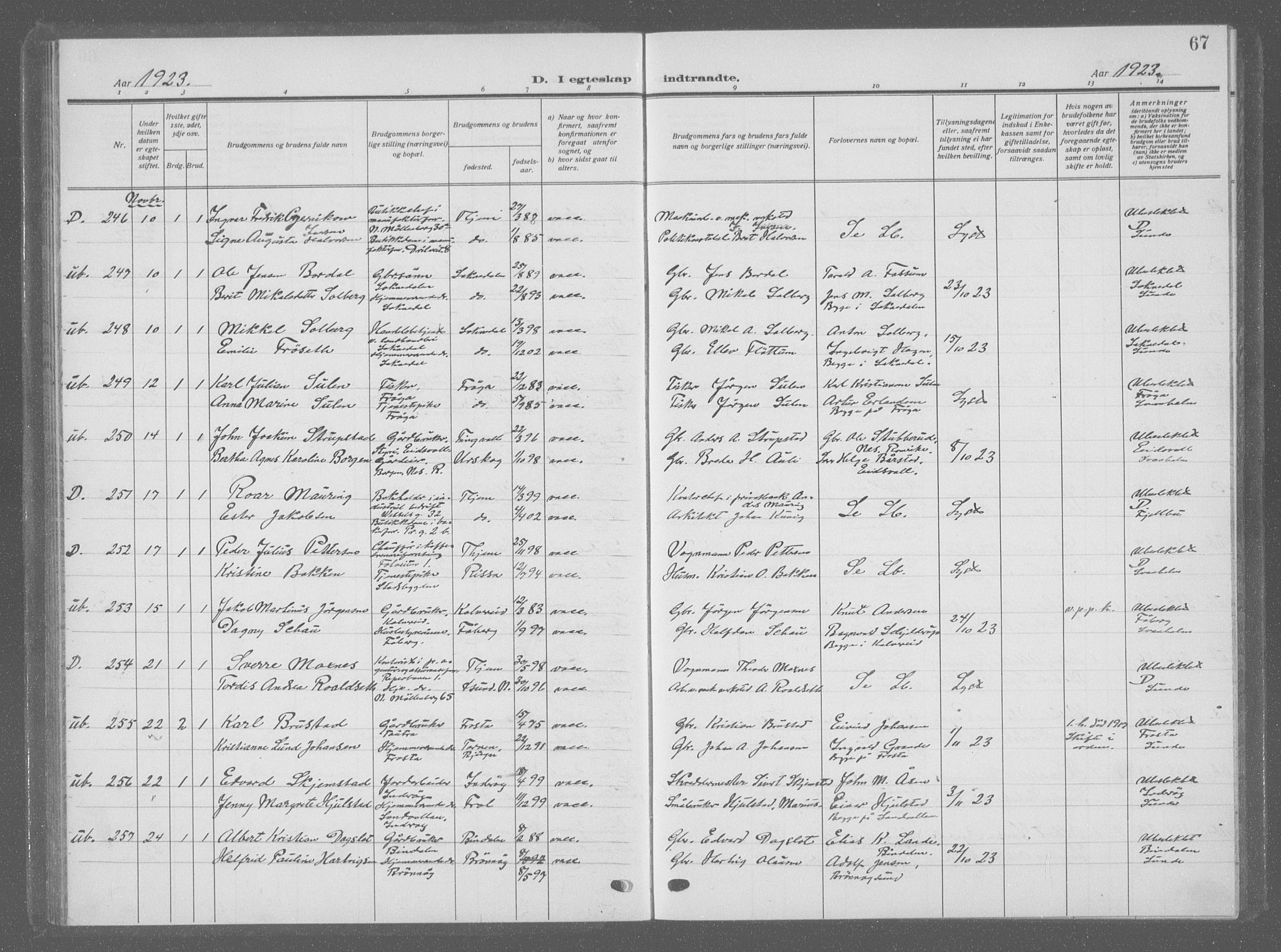 Ministerialprotokoller, klokkerbøker og fødselsregistre - Sør-Trøndelag, AV/SAT-A-1456/601/L0098: Parish register (copy) no. 601C16, 1921-1934, p. 67