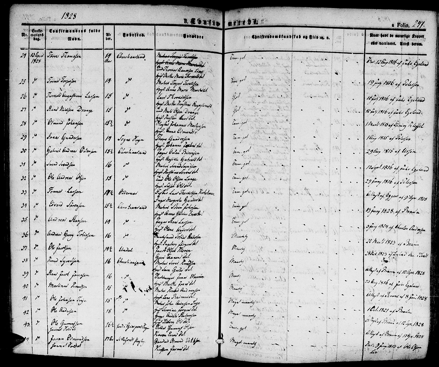 Kristiansand domprosti, AV/SAK-1112-0006/F/Fa/L0011: Parish register (official) no. A 11, 1827-1841, p. 247