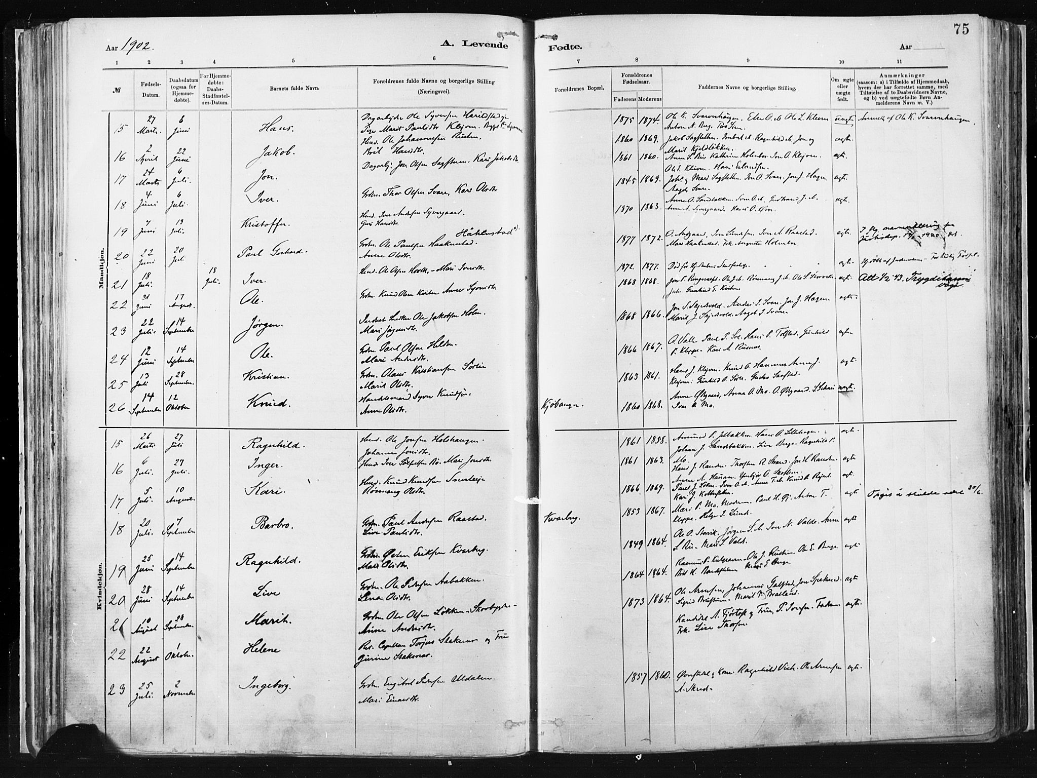 Vågå prestekontor, SAH/PREST-076/H/Ha/Haa/L0009: Parish register (official) no. 9, 1886-1904, p. 75