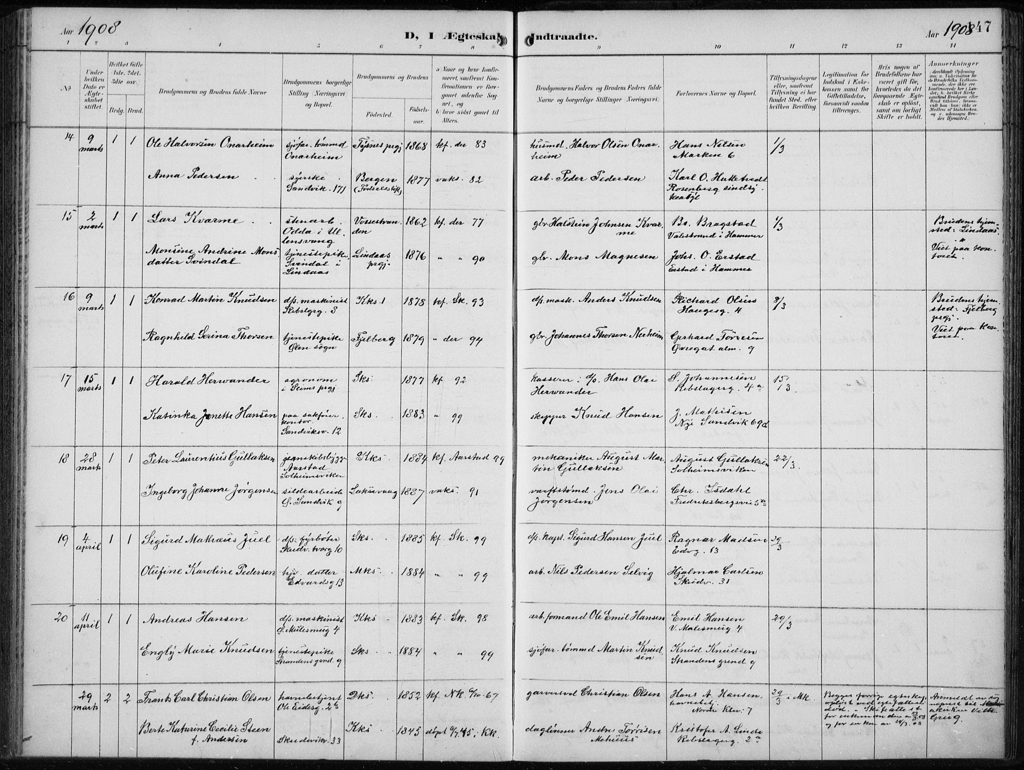 Sandviken Sokneprestembete, AV/SAB-A-77601/H/Ha/L0014: Parish register (official) no. D 1, 1896-1911, p. 147