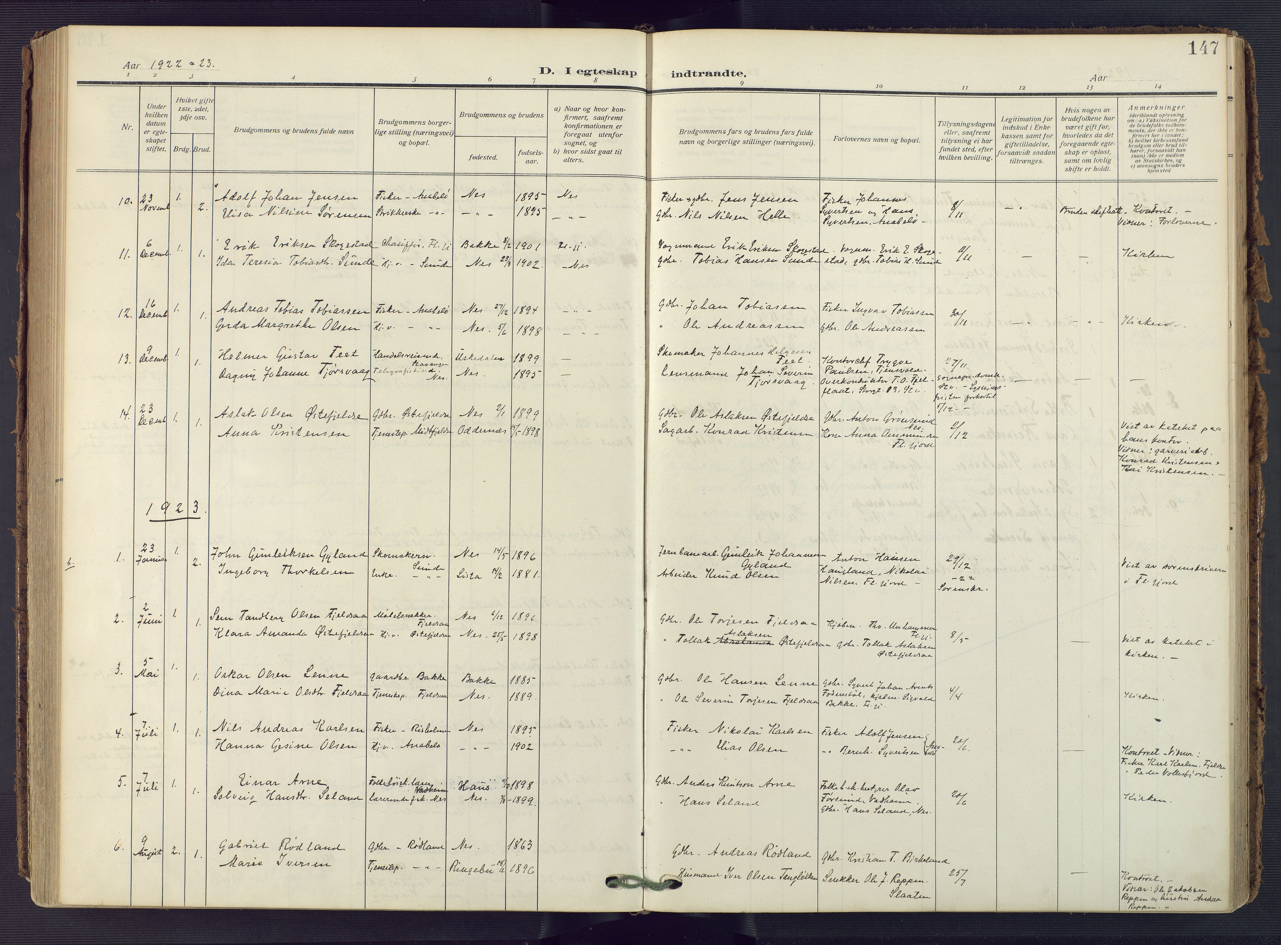 Flekkefjord sokneprestkontor, AV/SAK-1111-0012/F/Fa/Fac/L0010: Parish register (official) no. A 10, 1910-1927, p. 147