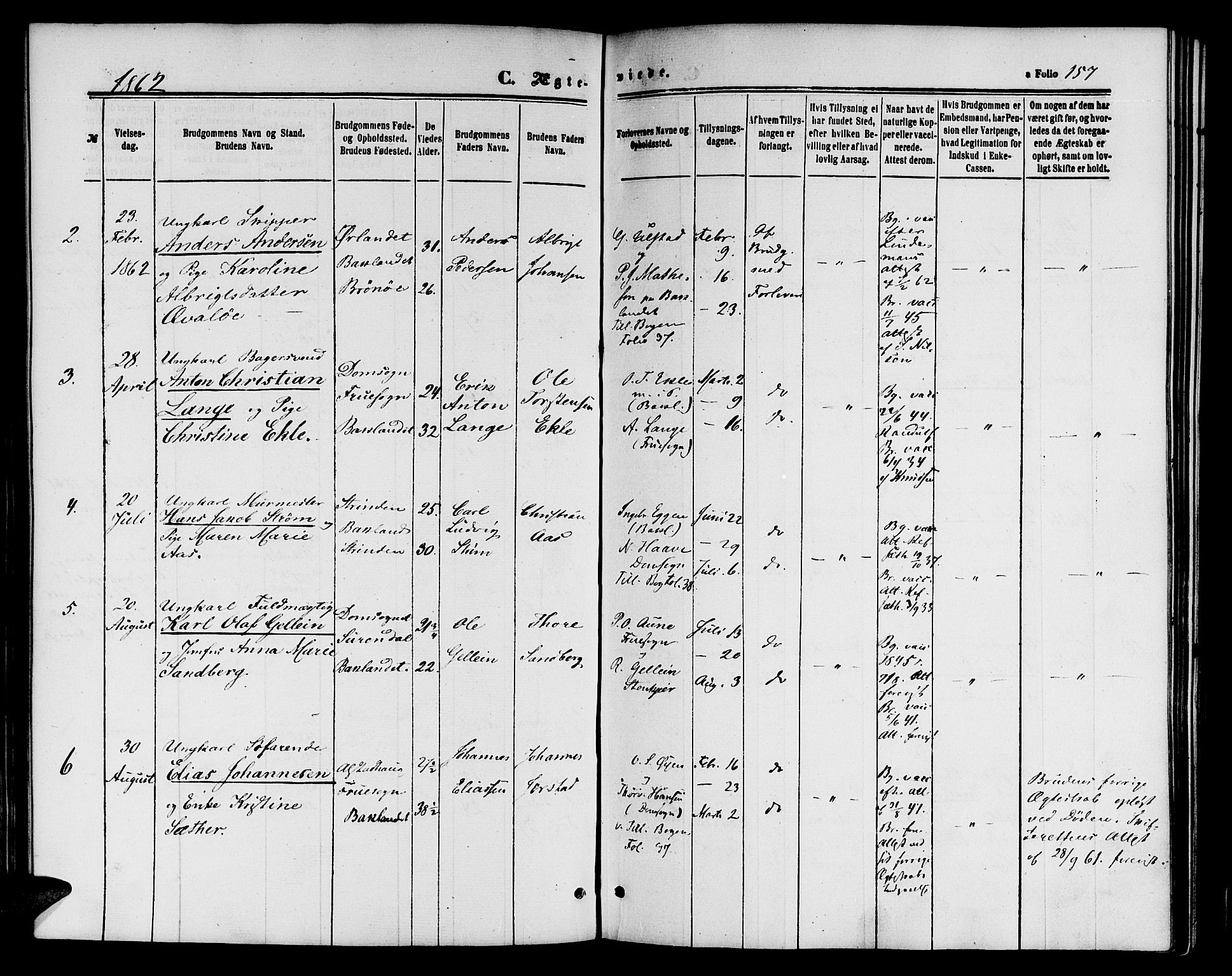 Ministerialprotokoller, klokkerbøker og fødselsregistre - Sør-Trøndelag, AV/SAT-A-1456/604/L0185: Parish register (official) no. 604A06, 1861-1865, p. 157