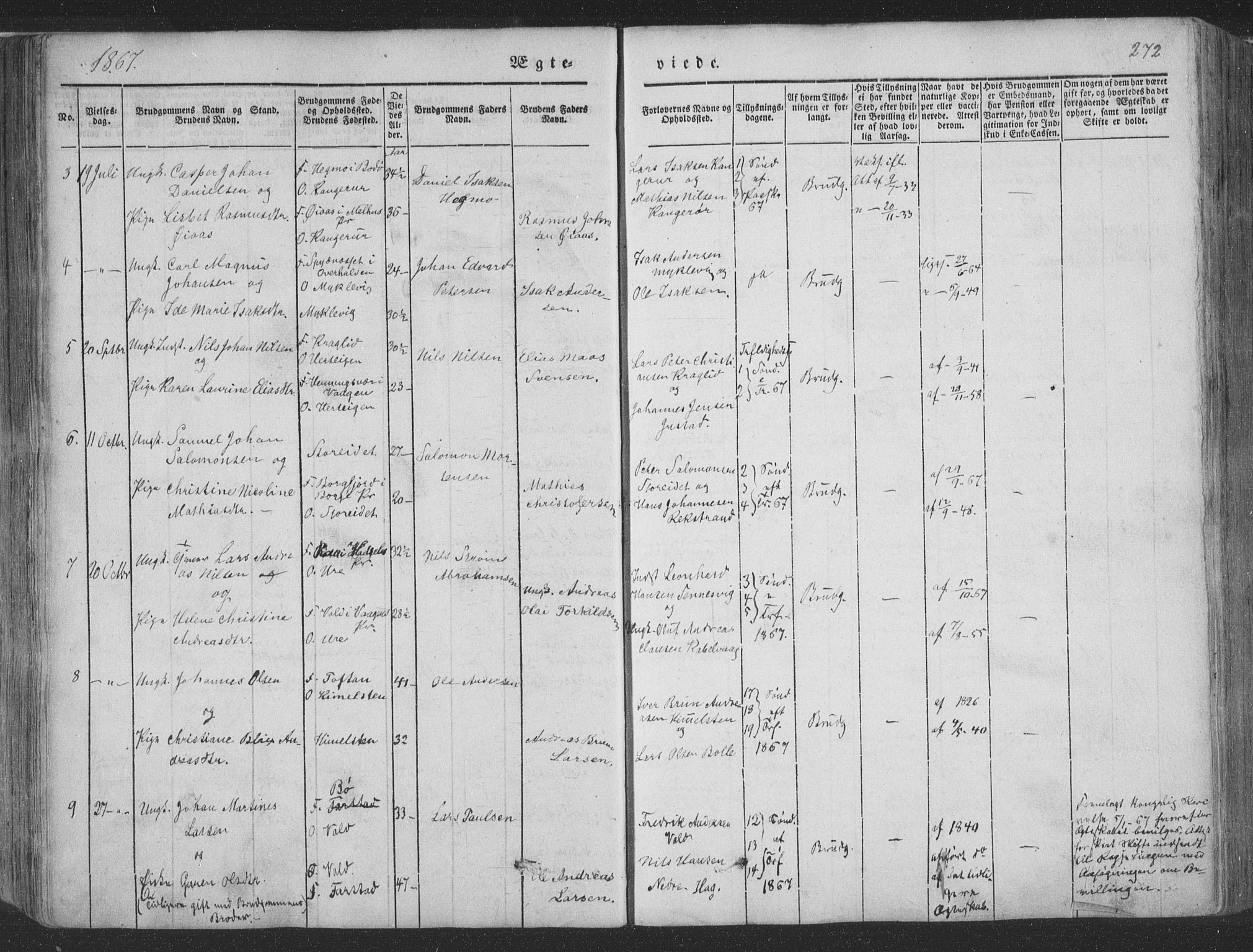 Ministerialprotokoller, klokkerbøker og fødselsregistre - Nordland, AV/SAT-A-1459/881/L1165: Parish register (copy) no. 881C02, 1854-1876, p. 272