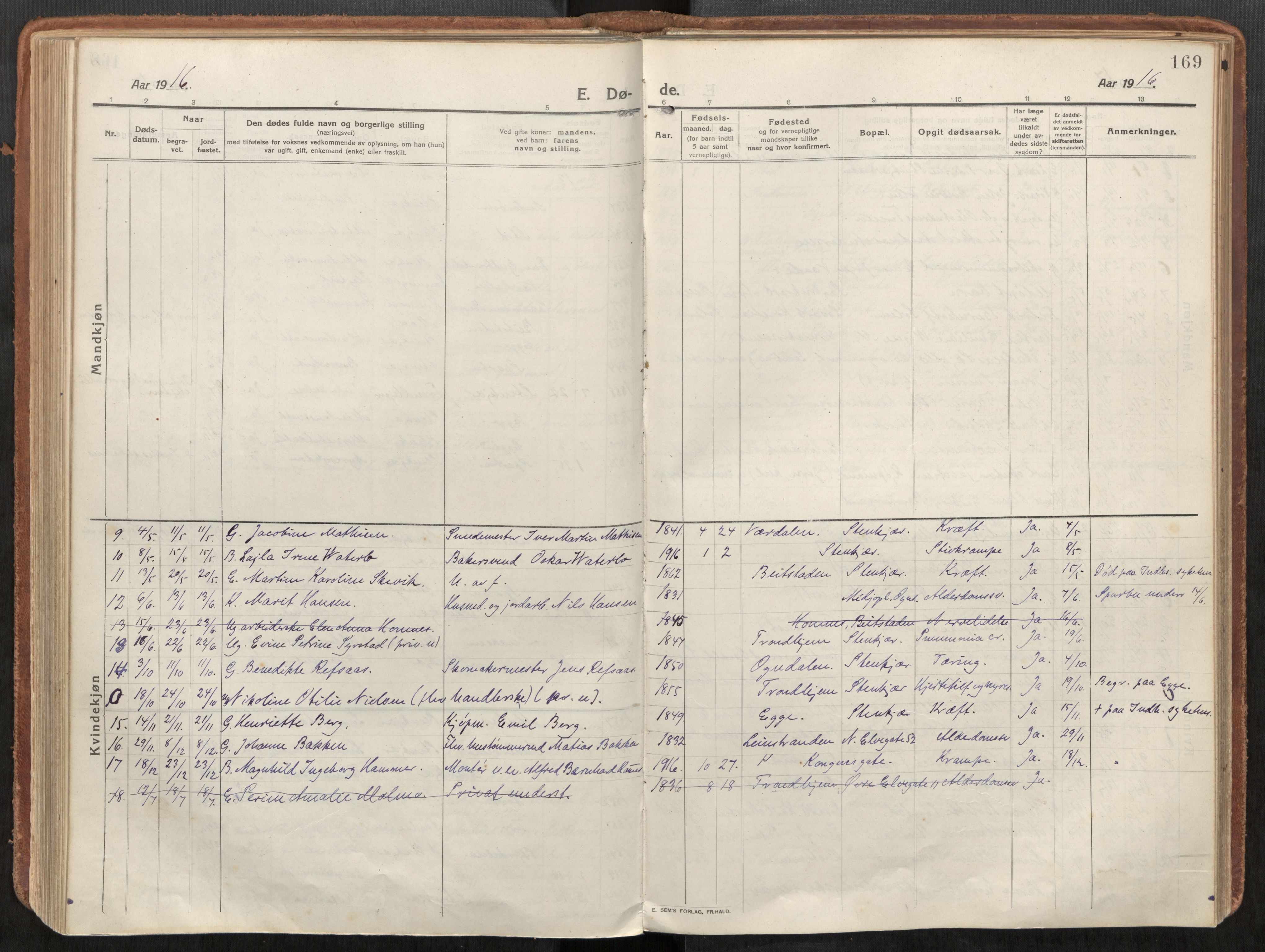 Steinkjer sokneprestkontor, SAT/A-1541/01/H/Ha/Haa/L0003: Parish register (official) no. 3, 1913-1922, p. 169