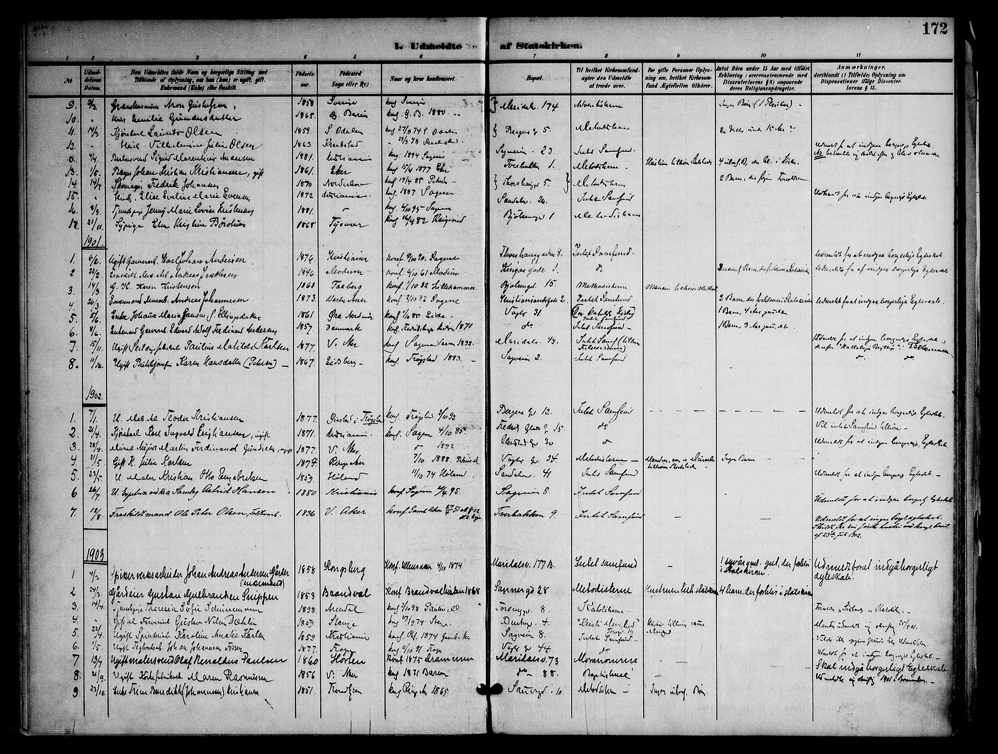 Sagene prestekontor Kirkebøker, AV/SAO-A-10796/F/L0006: Parish register (official) no. 6, 1898-1923, p. 172