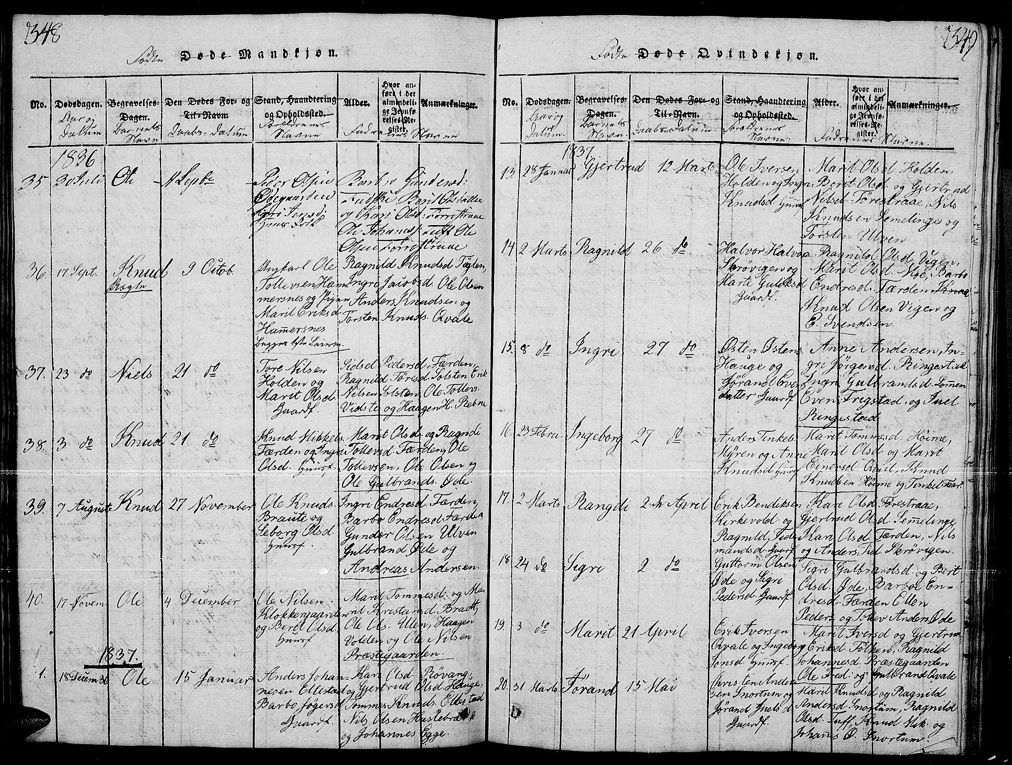Slidre prestekontor, SAH/PREST-134/H/Ha/Hab/L0001: Parish register (copy) no. 1, 1814-1838, p. 348-349