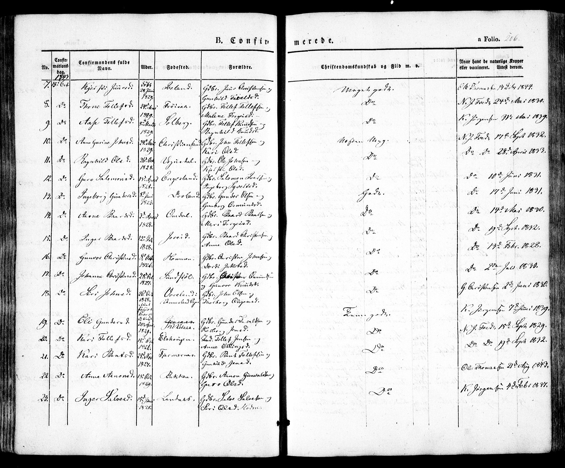 Evje sokneprestkontor, AV/SAK-1111-0008/F/Fa/Faa/L0005: Parish register (official) no. A 5, 1843-1865, p. 206