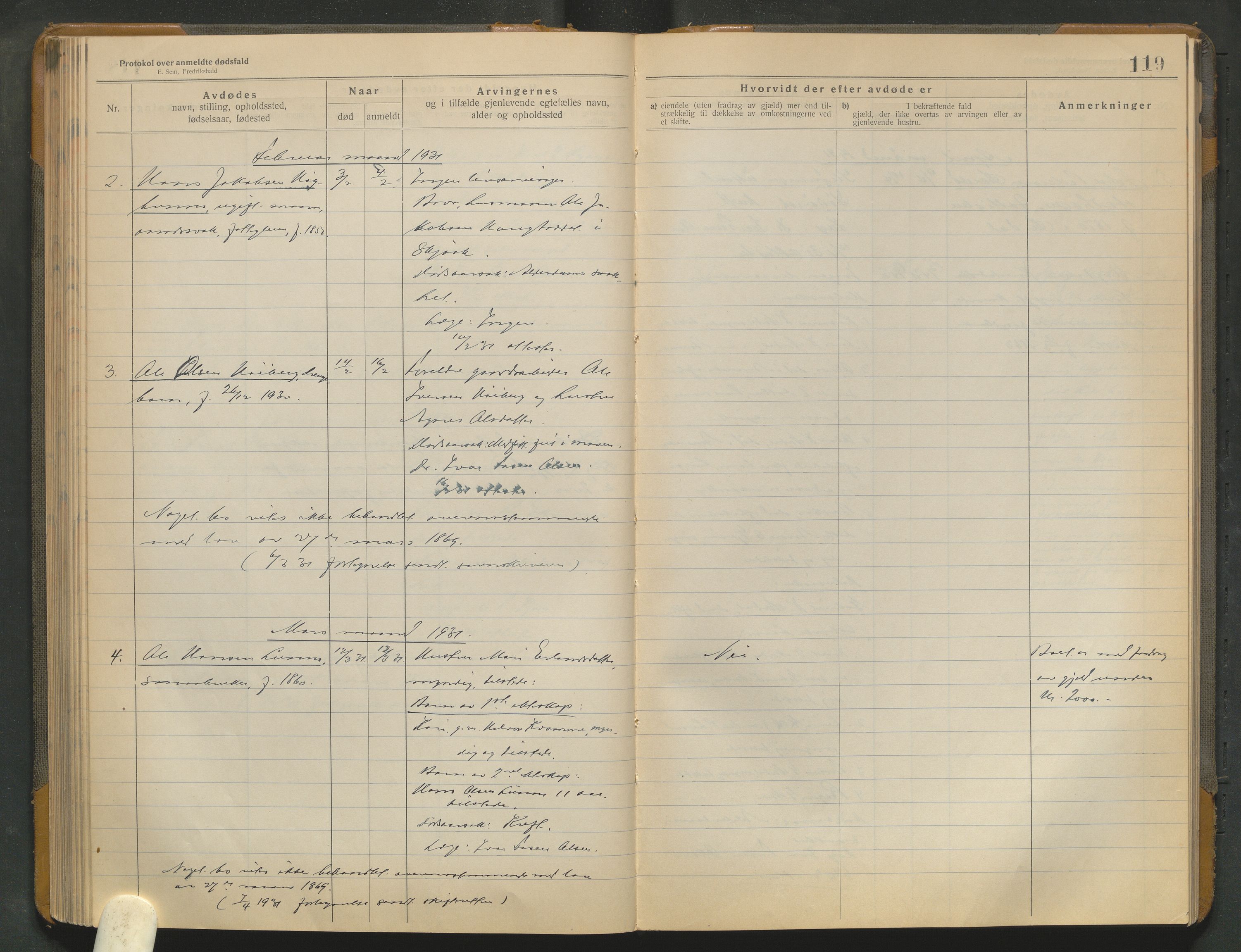 Lom lensmannskontor, AV/SAH-PGL-006/H/Ha/Haa/L0001/0004: Dødsfallsprotokoller / Dødsfallsprotokoll, 1922-1937, p. 119