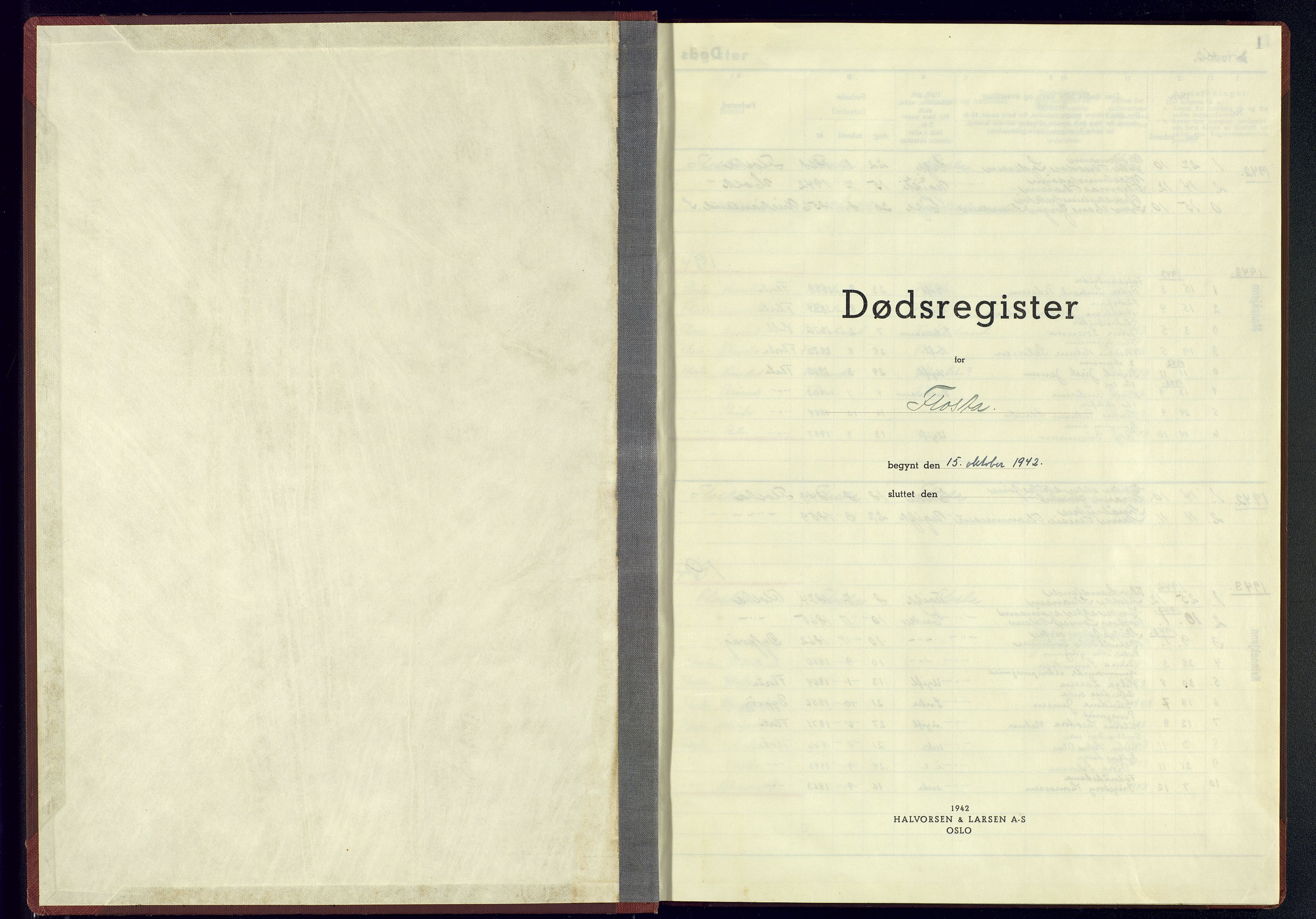 Austre Moland sokneprestkontor, SAK/1111-0001/J/Jb/L0009: A-VI-32 - Dødsfallsregister Flosta, 1942-1945