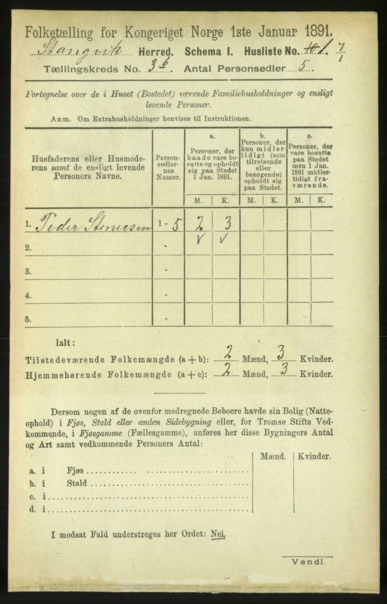 RA, 1891 census for 1564 Stangvik, 1891, p. 1437