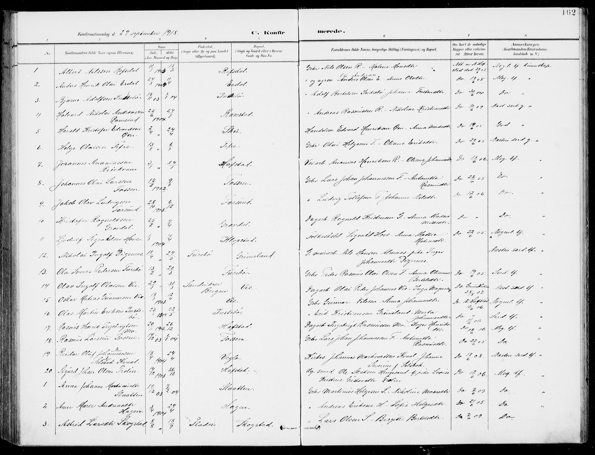 Førde sokneprestembete, SAB/A-79901/H/Haa/Haab/L0002: Parish register (official) no. B  2, 1899-1920, p. 162