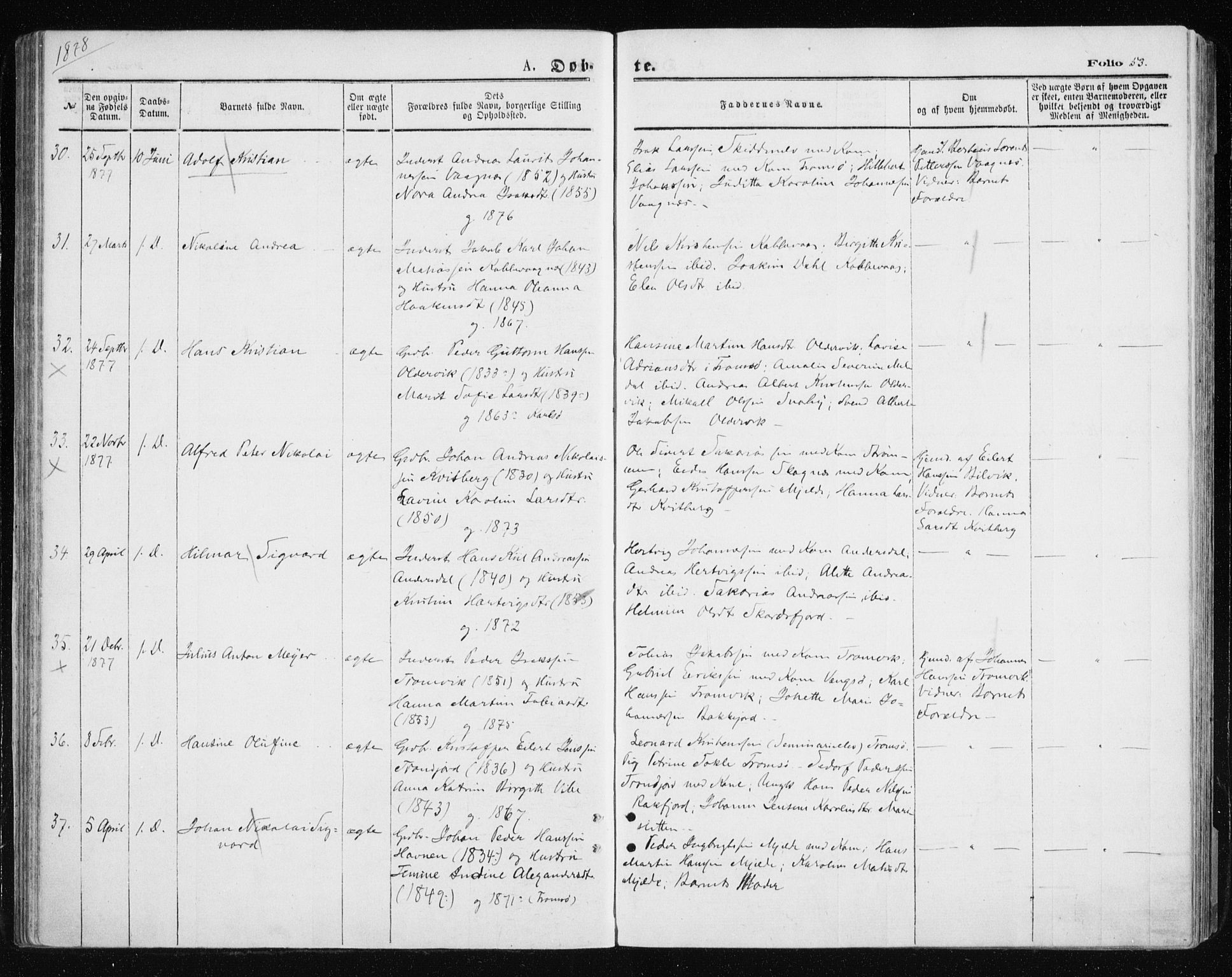 Tromsøysund sokneprestkontor, AV/SATØ-S-1304/G/Ga/L0003kirke: Parish register (official) no. 3, 1875-1880, p. 53