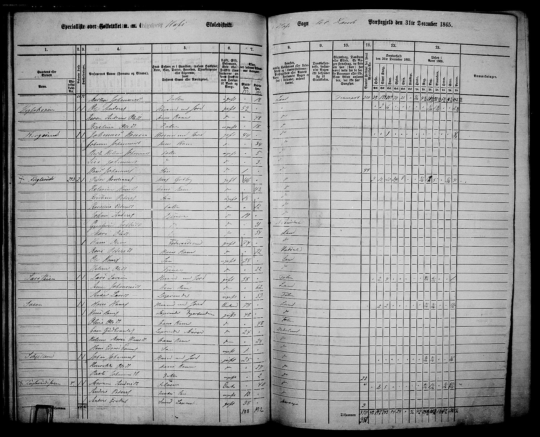 RA, 1865 census for Land, 1865, p. 327