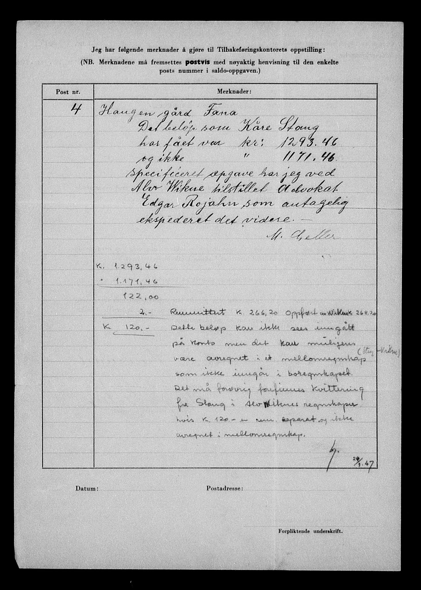 Justisdepartementet, Tilbakeføringskontoret for inndratte formuer, AV/RA-S-1564/H/Hc/Hcd/L0995: --, 1945-1947, p. 470