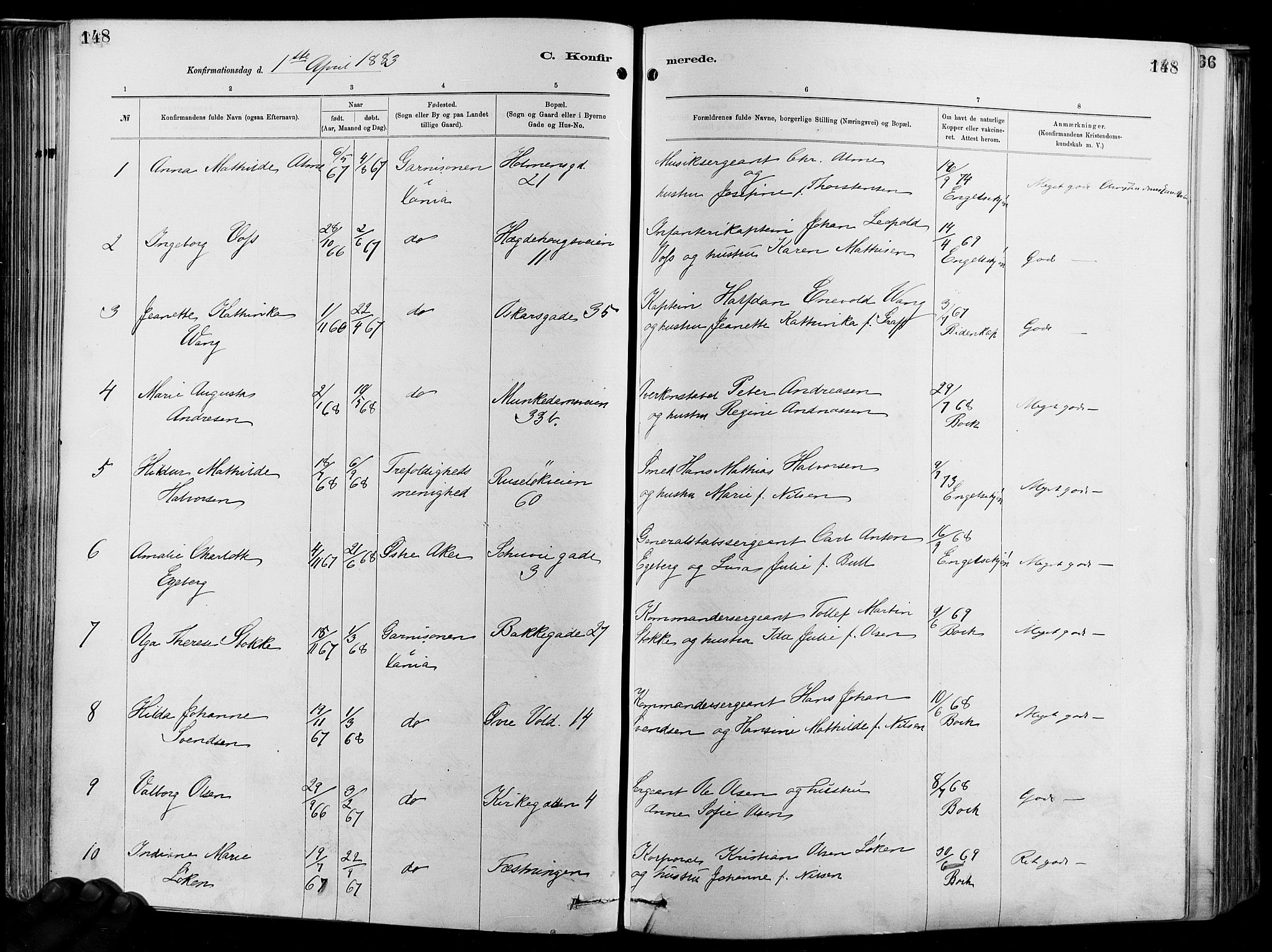 Garnisonsmenigheten Kirkebøker, AV/SAO-A-10846/F/Fa/L0012: Parish register (official) no. 12, 1880-1893, p. 148