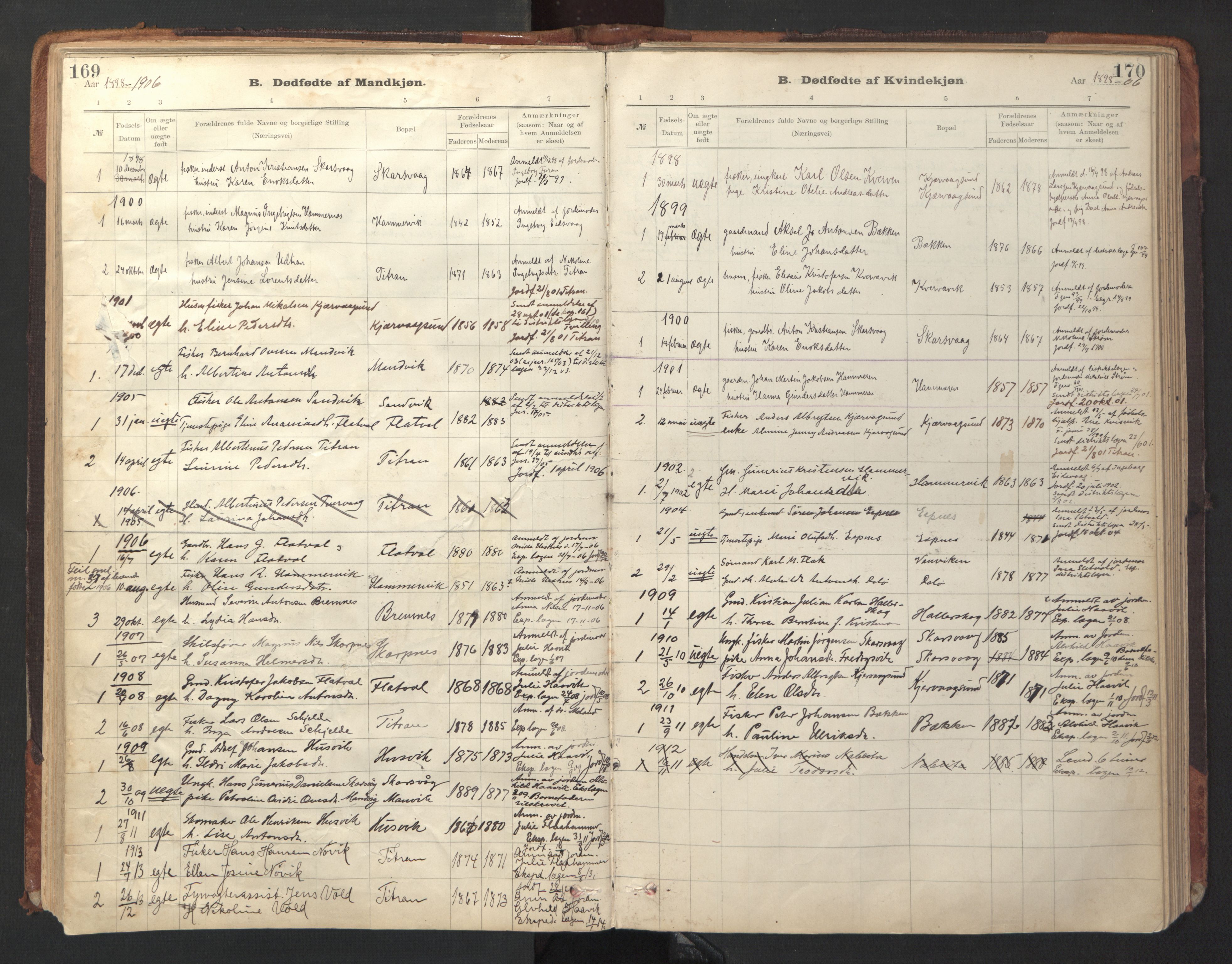 Ministerialprotokoller, klokkerbøker og fødselsregistre - Sør-Trøndelag, SAT/A-1456/641/L0596: Parish register (official) no. 641A02, 1898-1915, p. 169-170