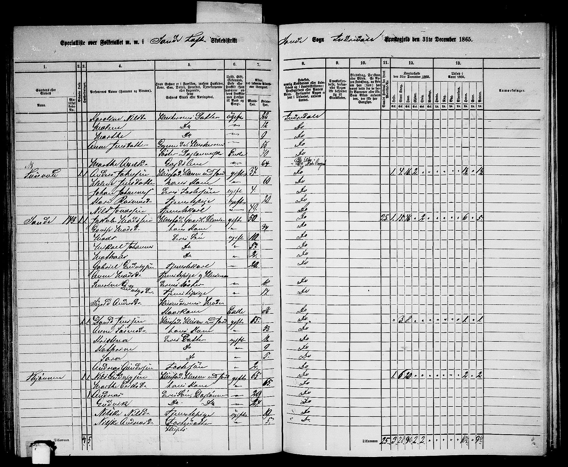 RA, 1865 census for Indre Holmedal, 1865, p. 99