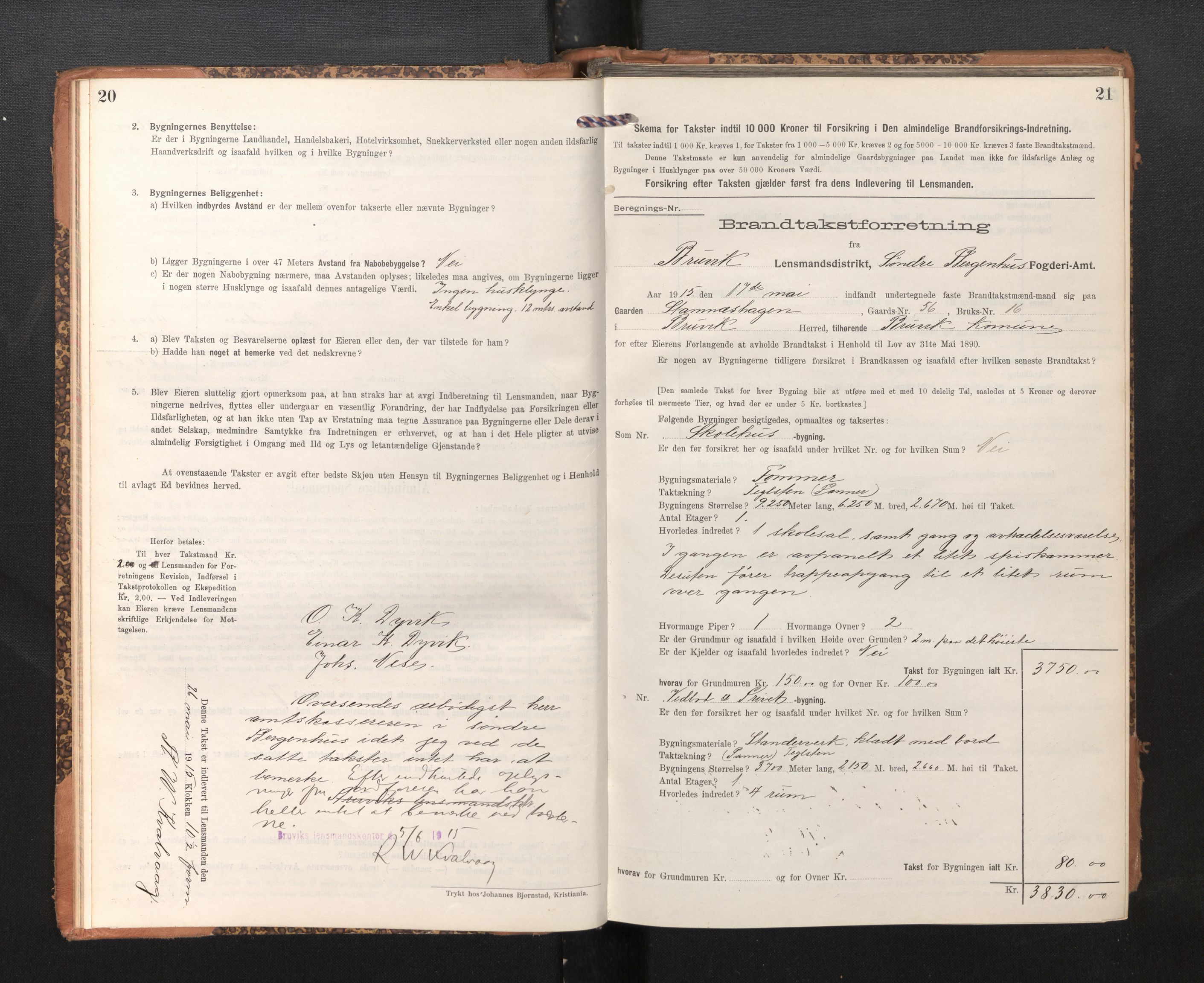 Lensmannen i Bruvik, AV/SAB-A-31301/0012/L0008: Branntakstprotokoll, skjematakst, 1914-1919, p. 20-21