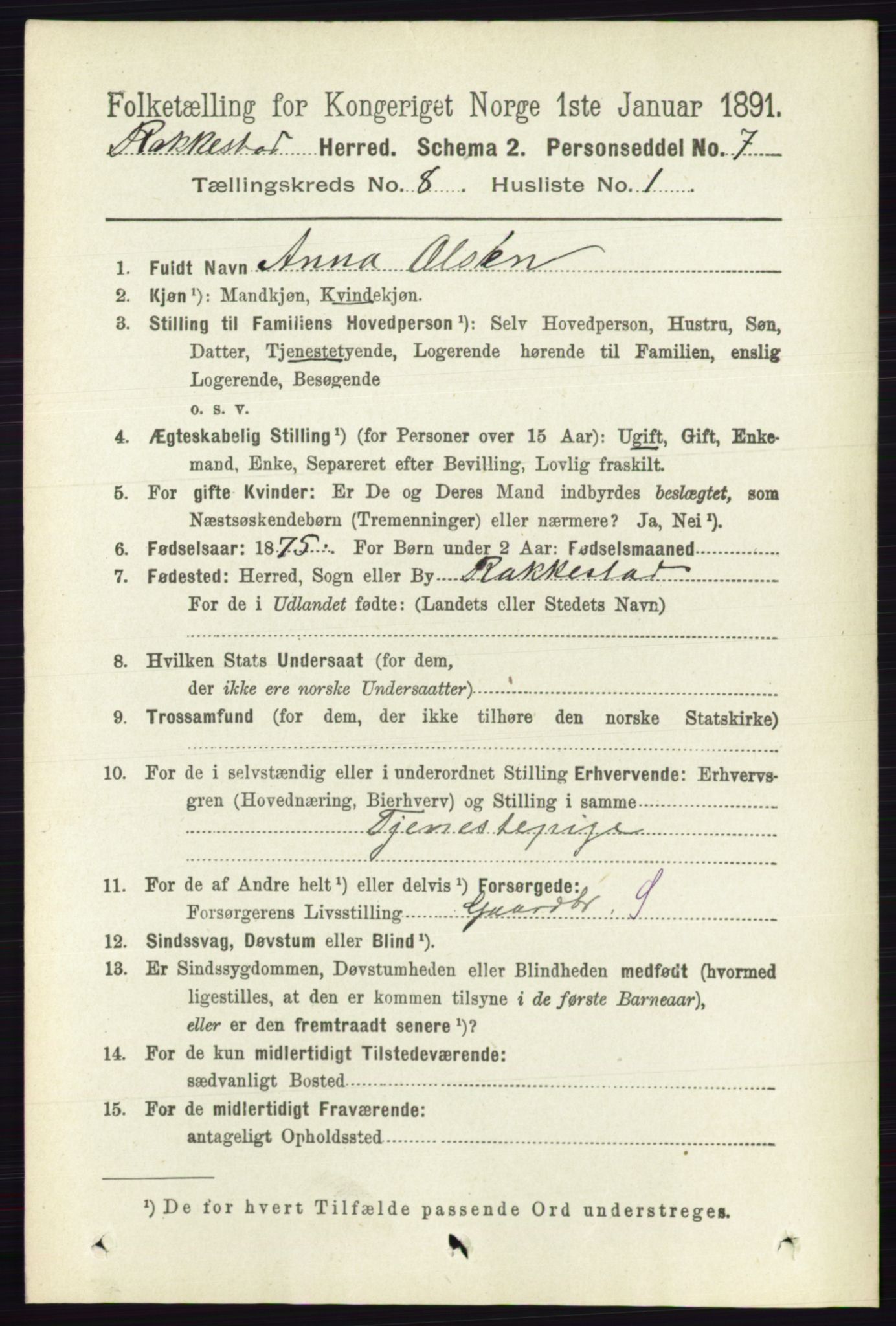 RA, 1891 census for 0128 Rakkestad, 1891, p. 3634