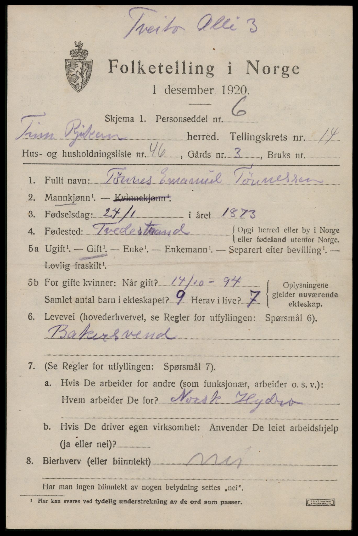 SAKO, 1920 census for Tinn, 1920, p. 10028