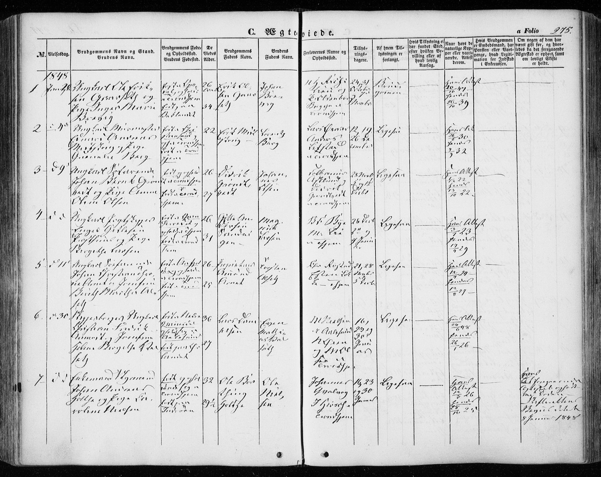 Ministerialprotokoller, klokkerbøker og fødselsregistre - Sør-Trøndelag, SAT/A-1456/601/L0051: Parish register (official) no. 601A19, 1848-1857, p. 275