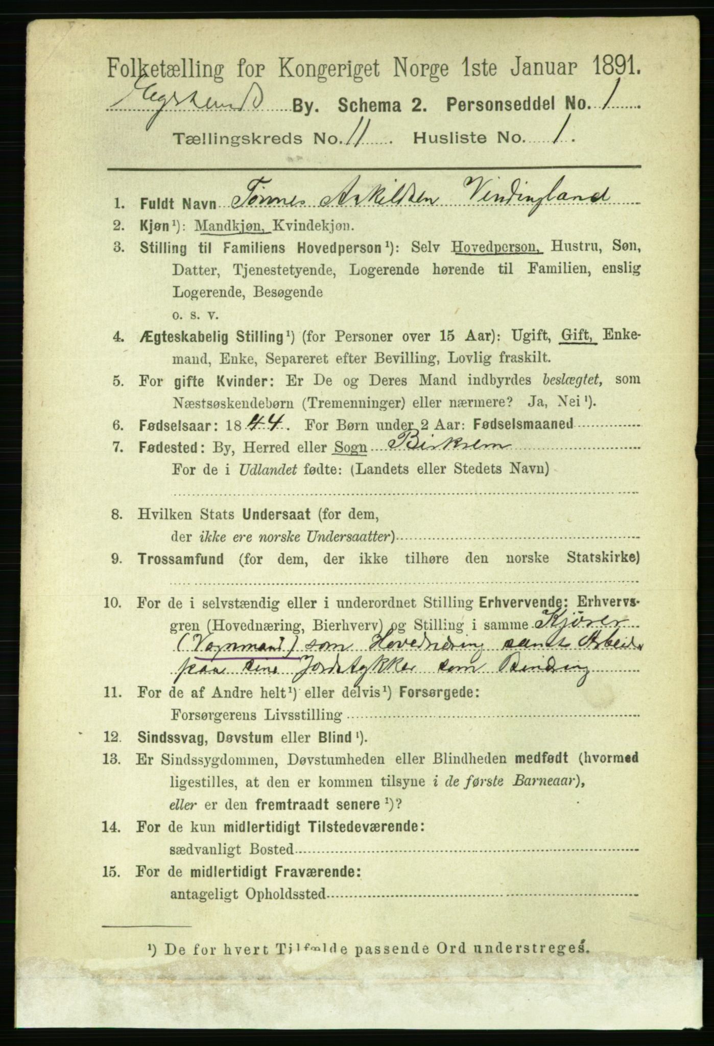 RA, 1891 census for 1101 Egersund, 1891, p. 1939