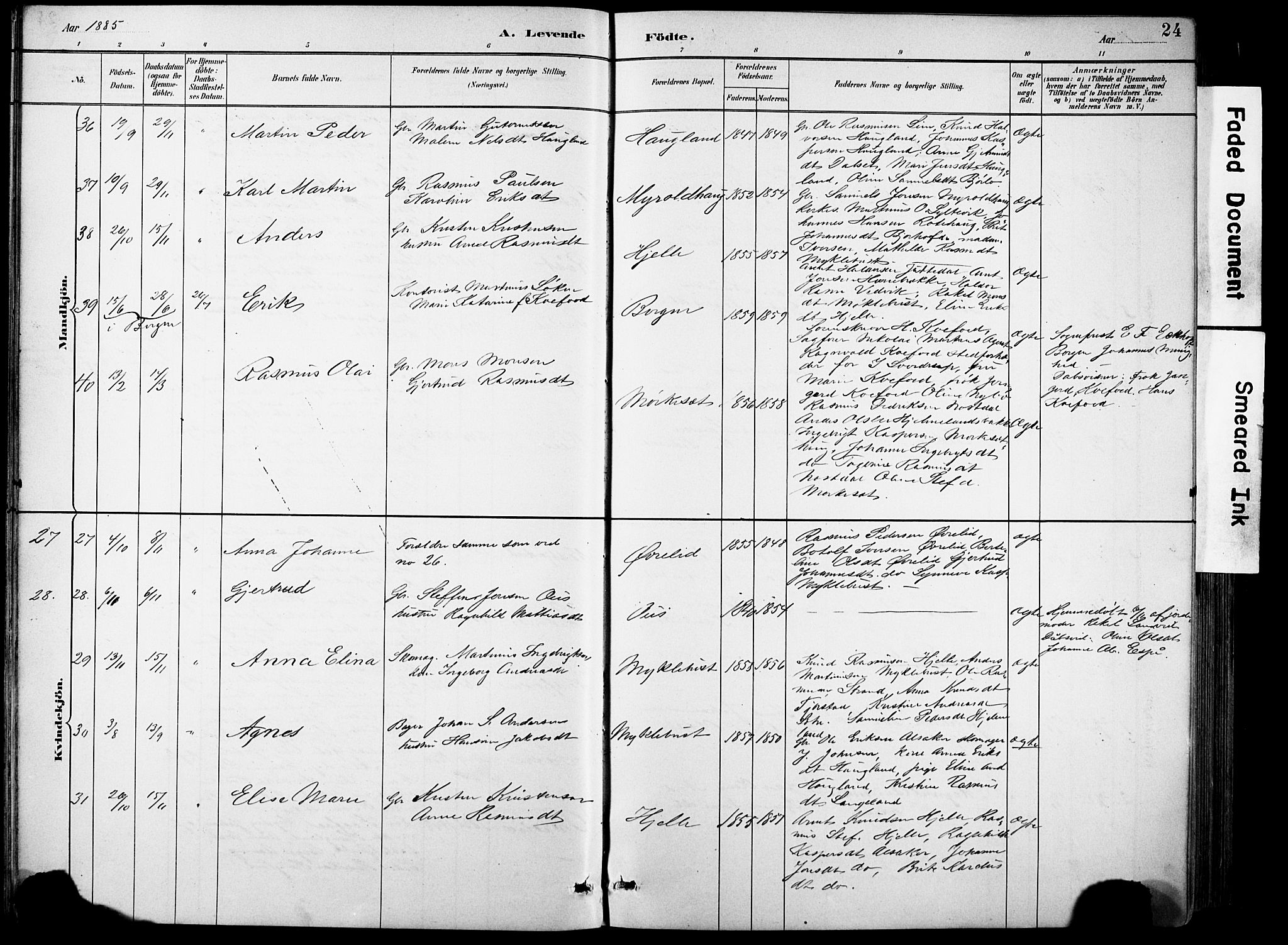 Eid sokneprestembete, AV/SAB-A-82301/H/Hab/Habb/L0002: Parish register (copy) no. B 2, 1882-1907, p. 24