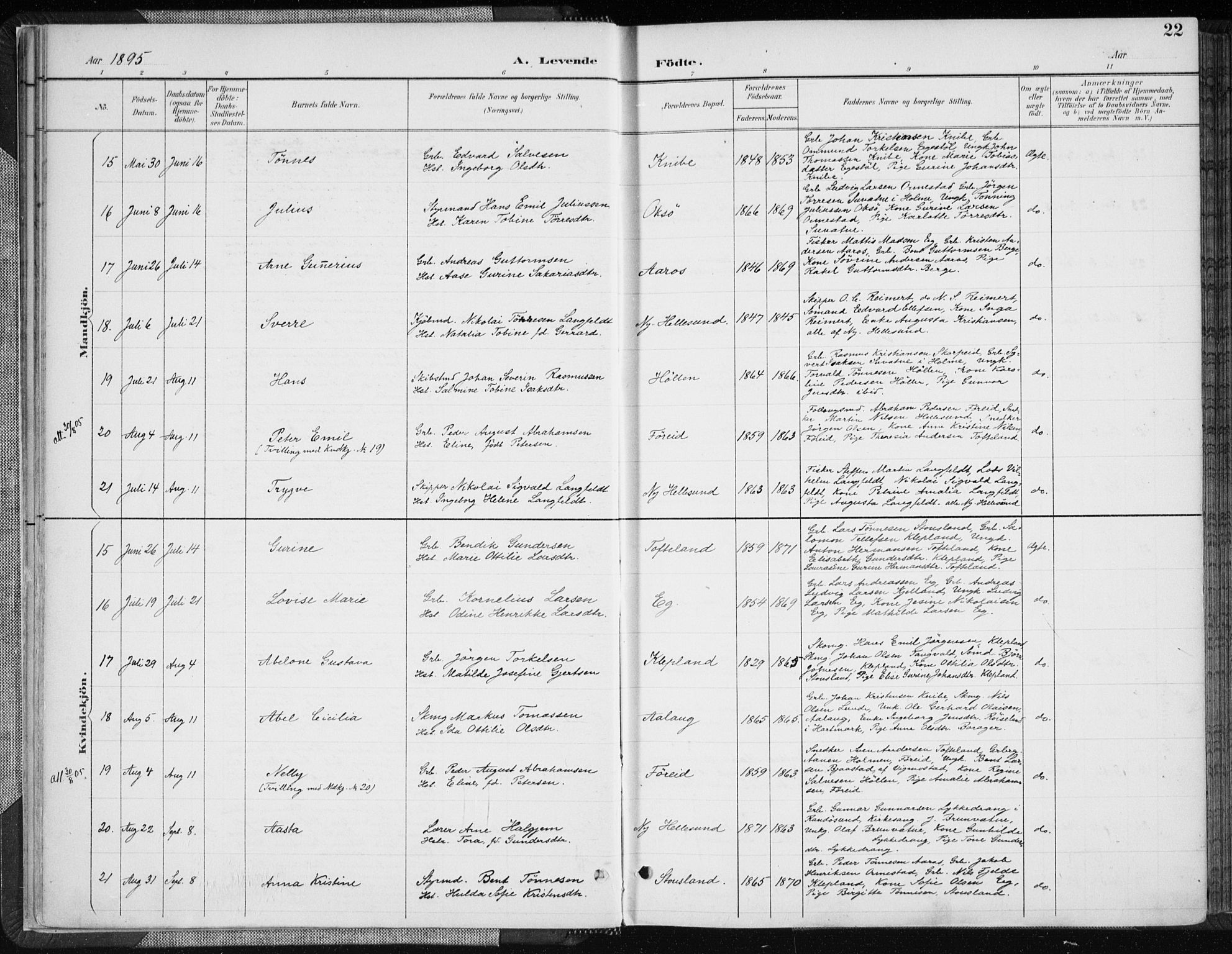 Søgne sokneprestkontor, SAK/1111-0037/F/Fa/Fab/L0013: Parish register (official) no. A 13, 1892-1911, p. 22