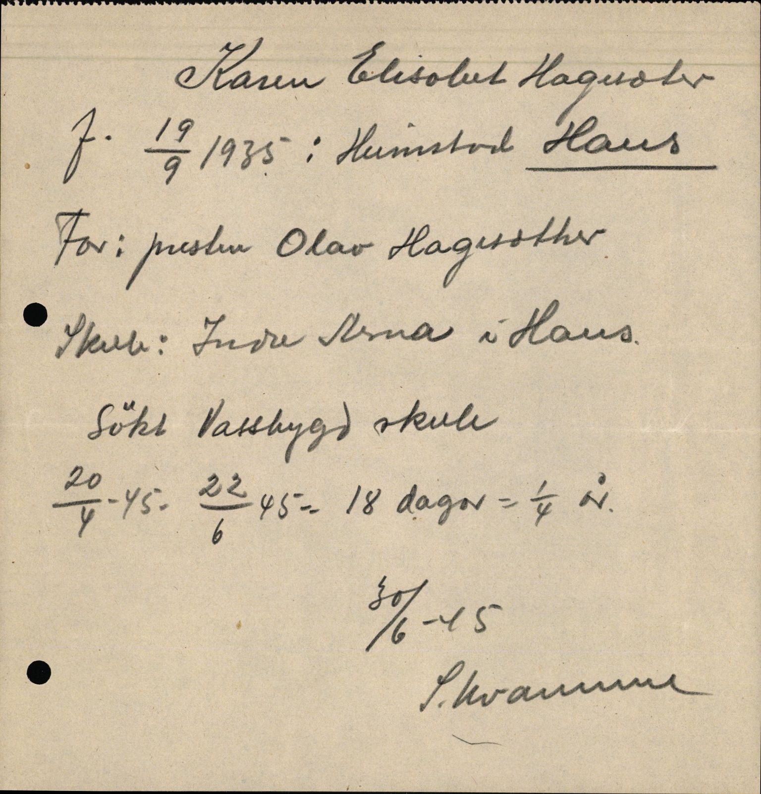 Hamre kommune. Formannskapet, IKAH/1254-021/D/Db/L0013b/0004: Krig og krisetider (1940-1945) / Evakuerte born. Undervisning. Oppgåver frå skulane i Hamre , 1940-1945, p. 19