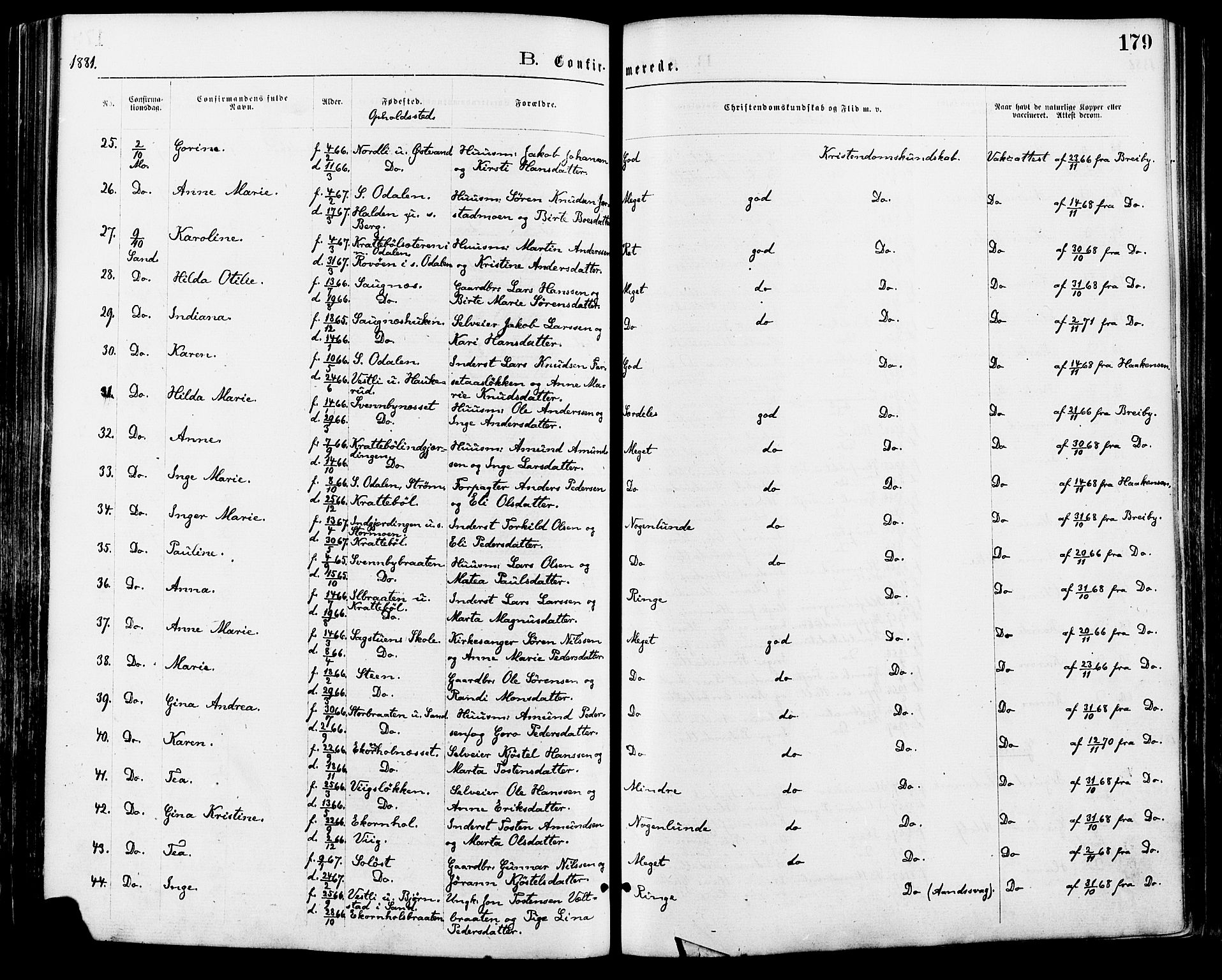 Nord-Odal prestekontor, AV/SAH-PREST-032/H/Ha/Haa/L0005: Parish register (official) no. 5, 1874-1885, p. 179