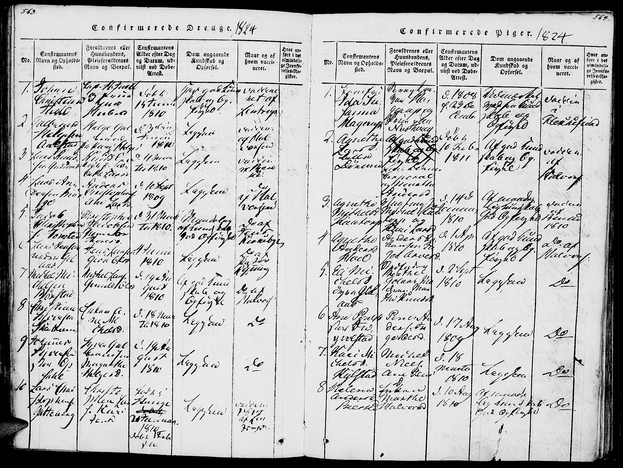 Vang prestekontor, Hedmark, SAH/PREST-008/H/Ha/Haa/L0007: Parish register (official) no. 7, 1813-1826, p. 563-564