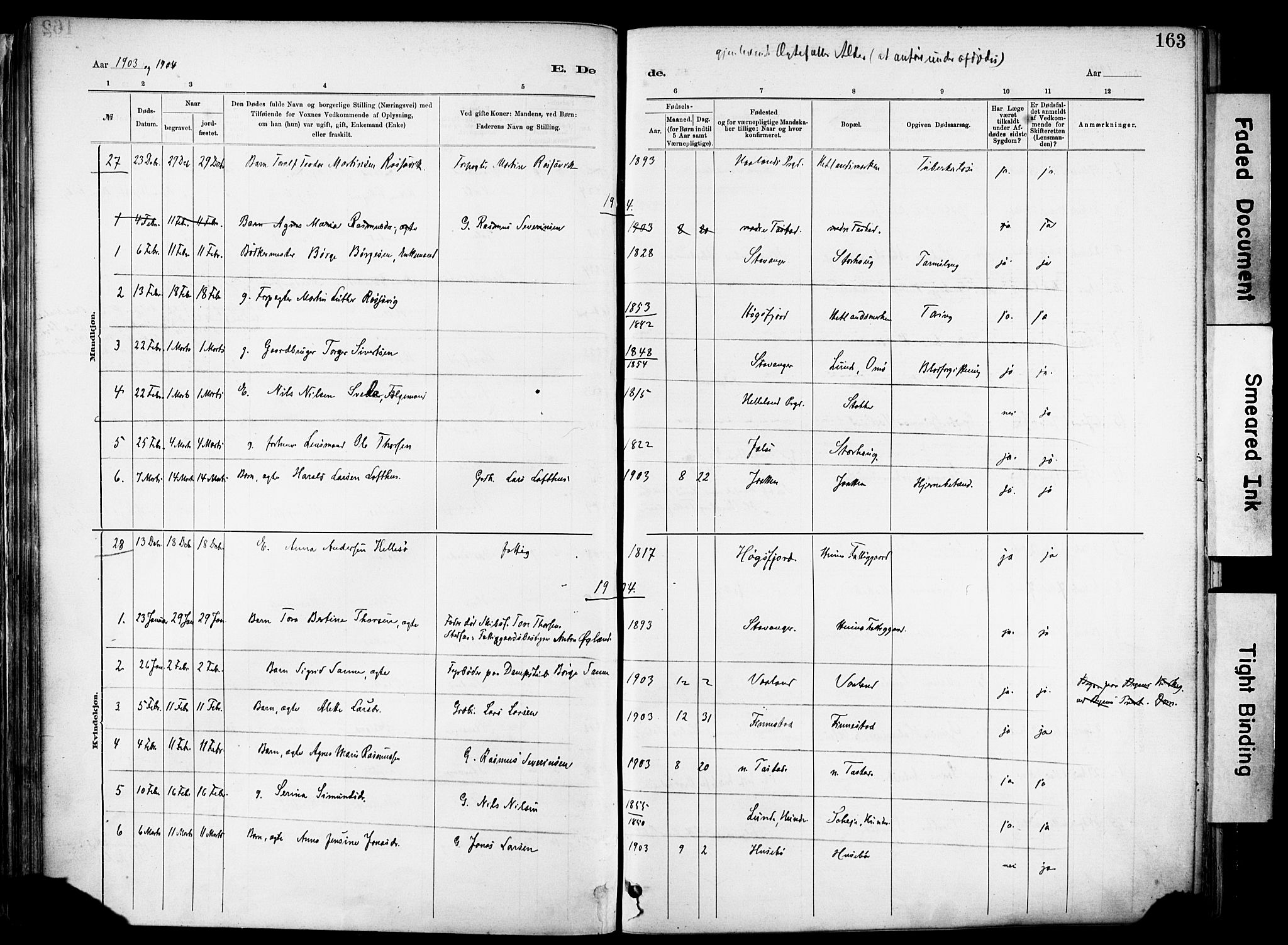 Hetland sokneprestkontor, SAST/A-101826/30/30BA/L0012: Parish register (official) no. A 12, 1882-1912, p. 163