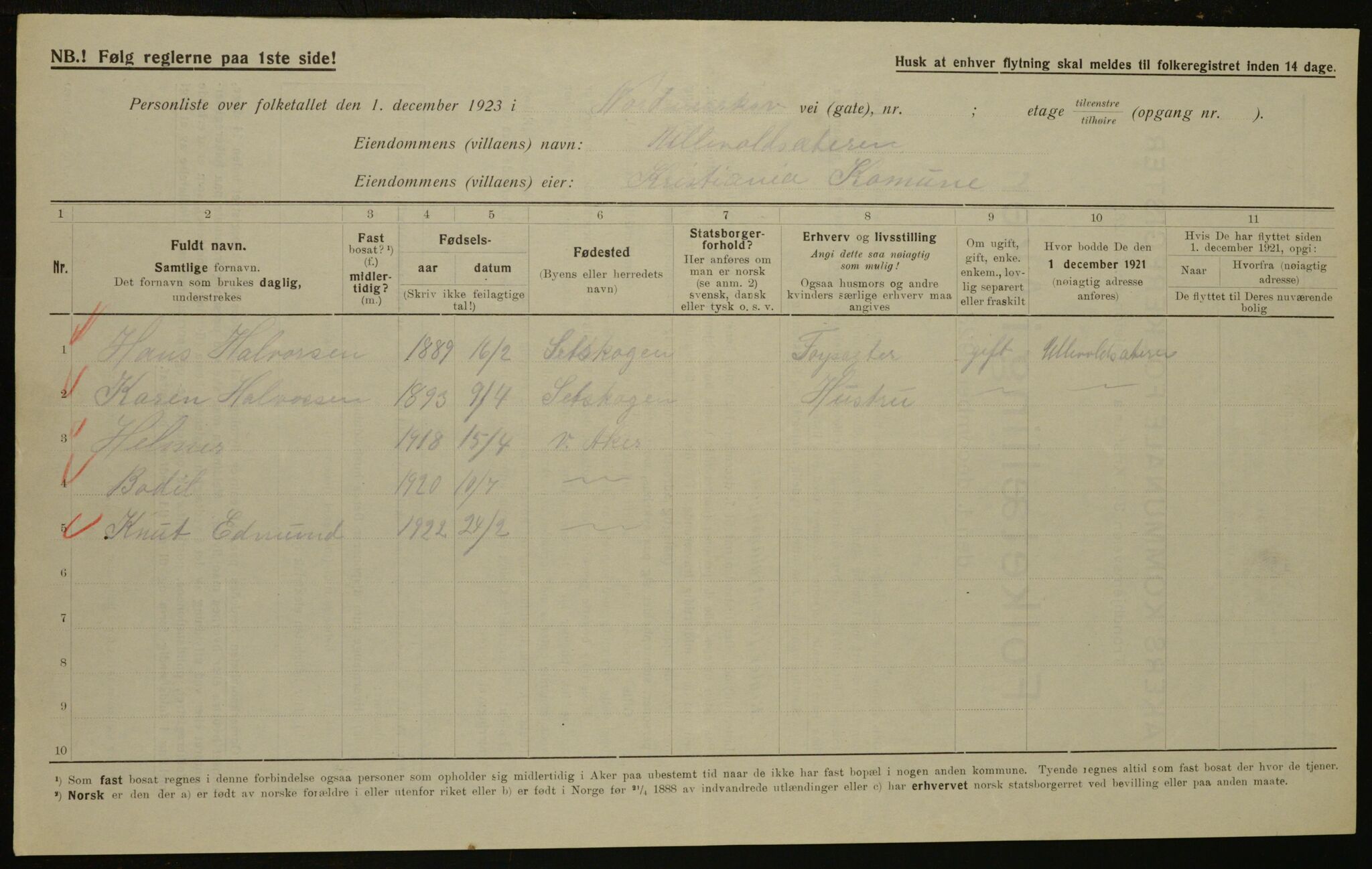 , Municipal Census 1923 for Aker, 1923, p. 16115