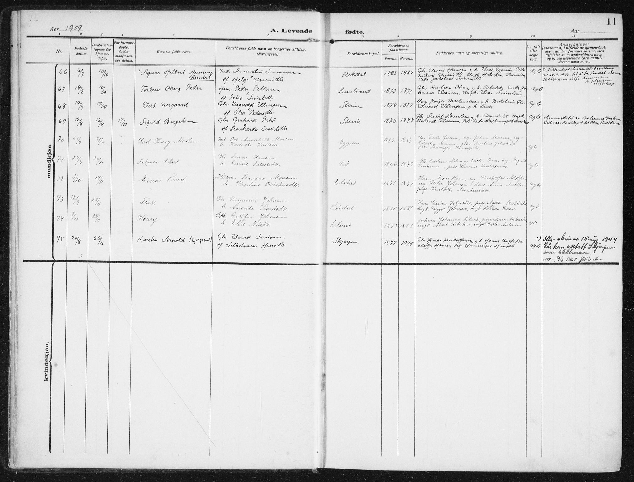 Ministerialprotokoller, klokkerbøker og fødselsregistre - Nordland, SAT/A-1459/880/L1135: Parish register (official) no. 880A09, 1908-1919, p. 11