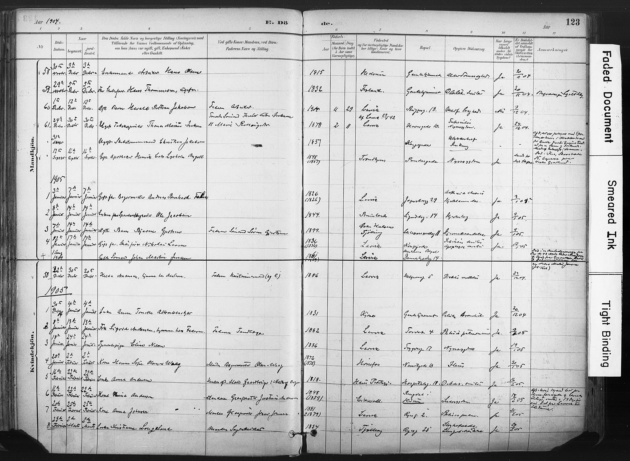 Larvik kirkebøker, SAKO/A-352/F/Fa/L0010: Parish register (official) no. I 10, 1884-1910, p. 123