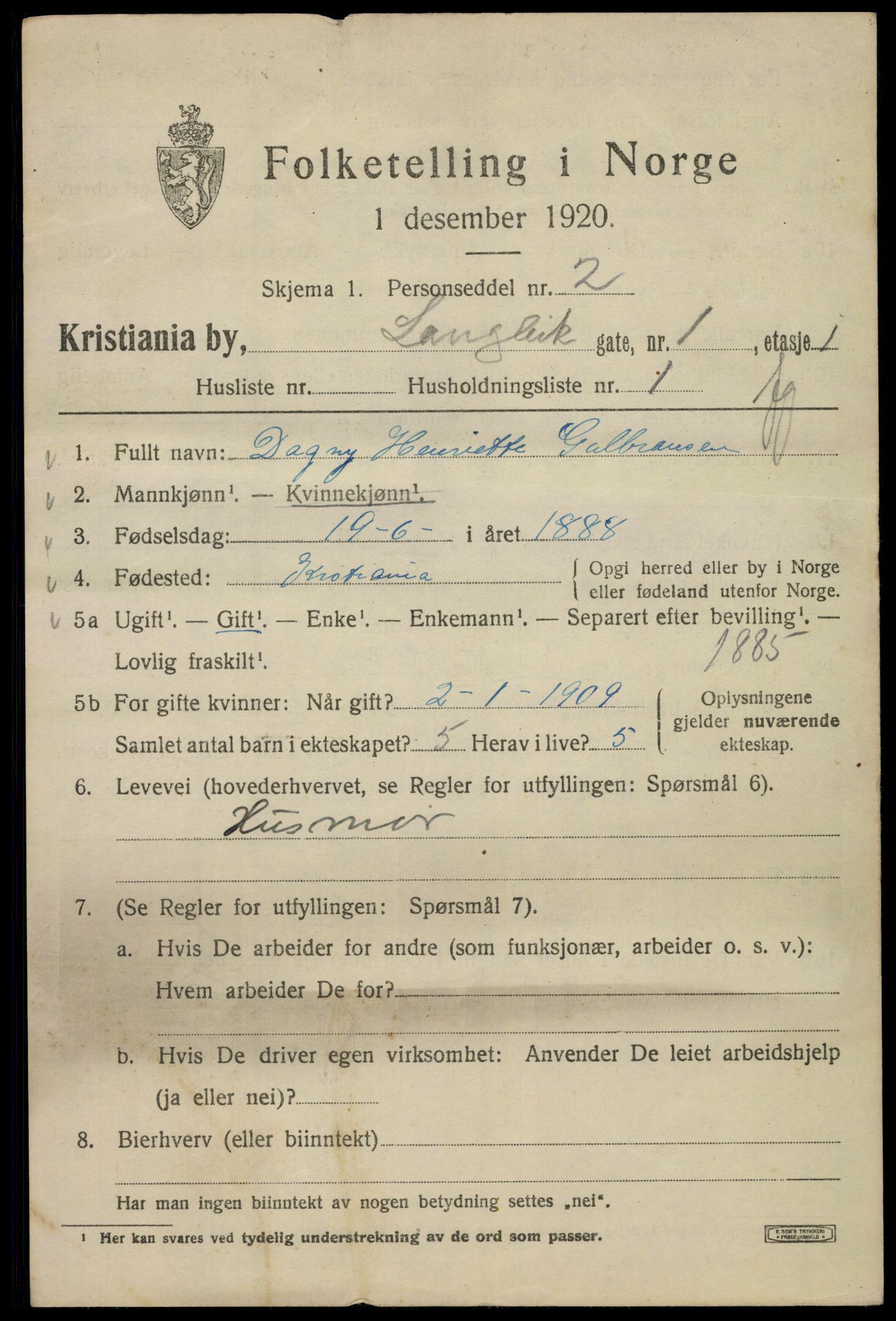 SAO, 1920 census for Kristiania, 1920, p. 360997