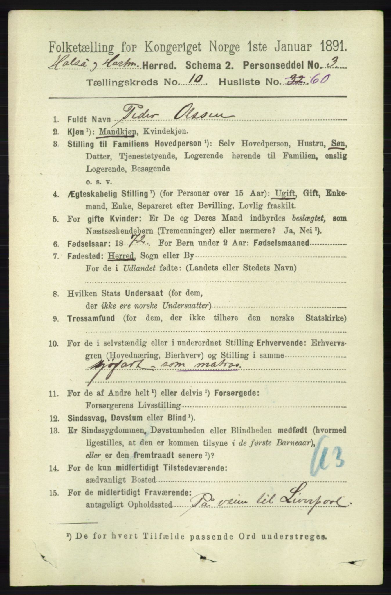 RA, 1891 census for 1019 Halse og Harkmark, 1891, p. 4135