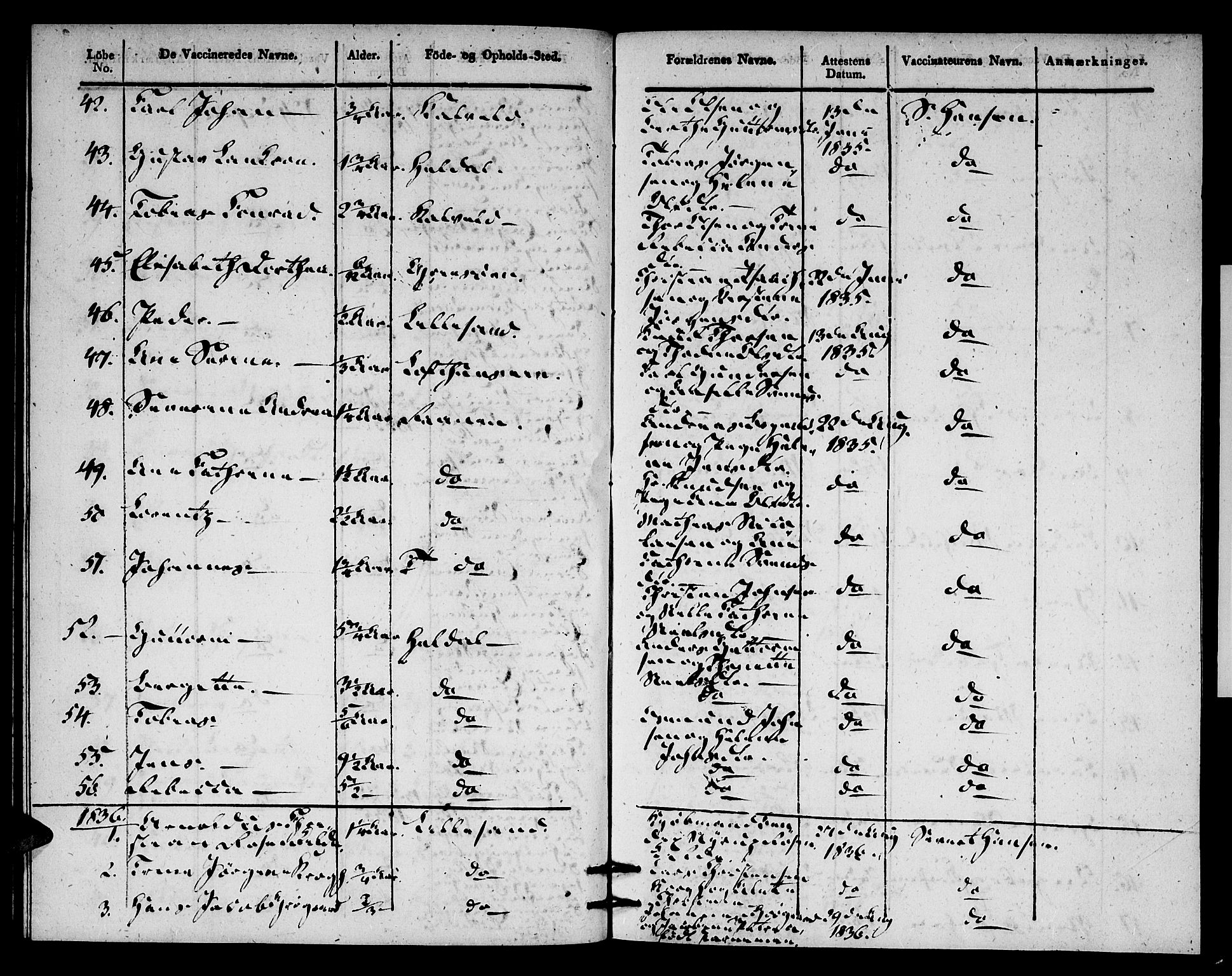 Vestre Moland sokneprestkontor, AV/SAK-1111-0046/F/Ff/L0002/0003: Vaccination register no. A VI 3, 1830-1844