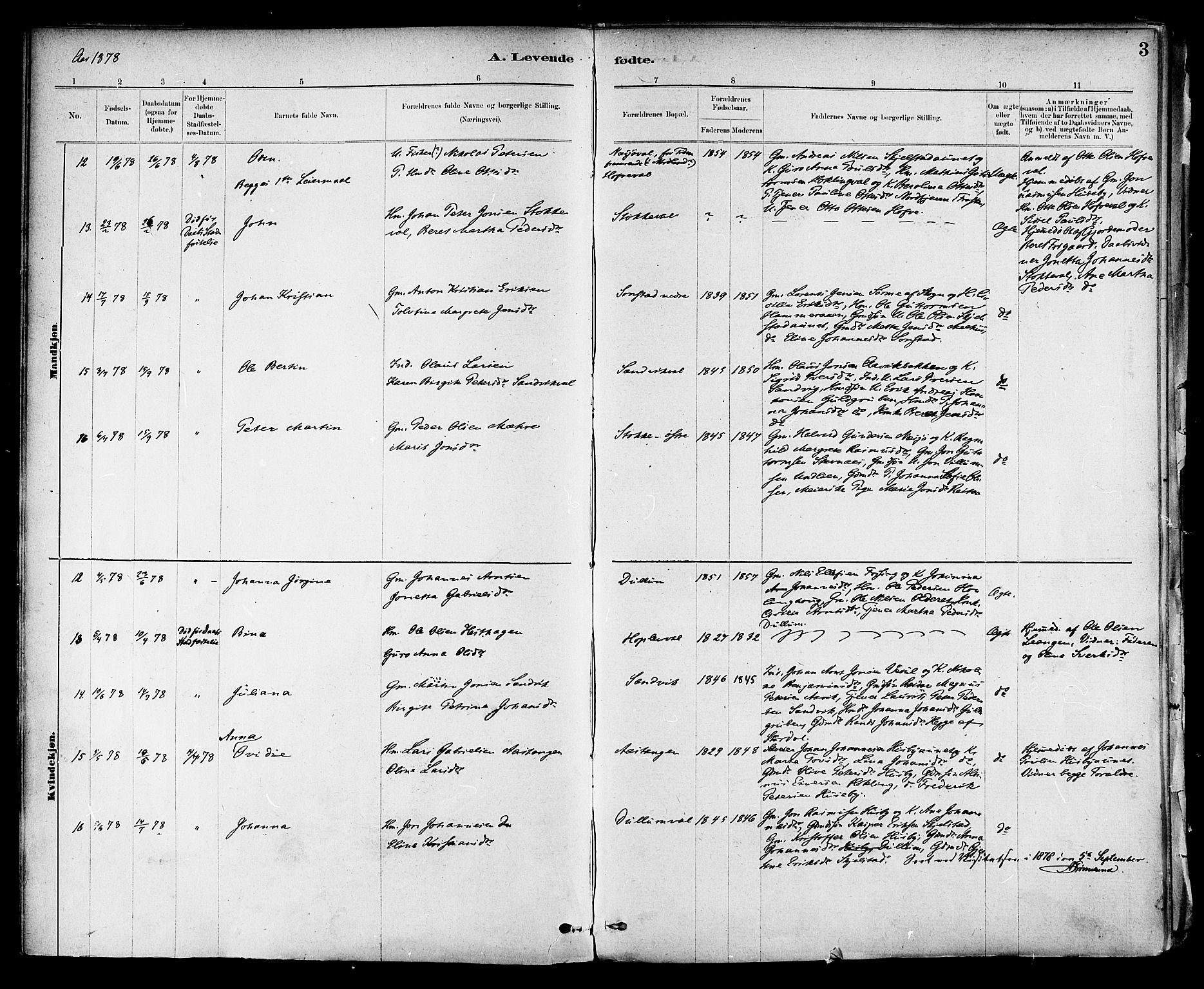 Ministerialprotokoller, klokkerbøker og fødselsregistre - Nord-Trøndelag, SAT/A-1458/714/L0130: Parish register (official) no. 714A01, 1878-1895, p. 3