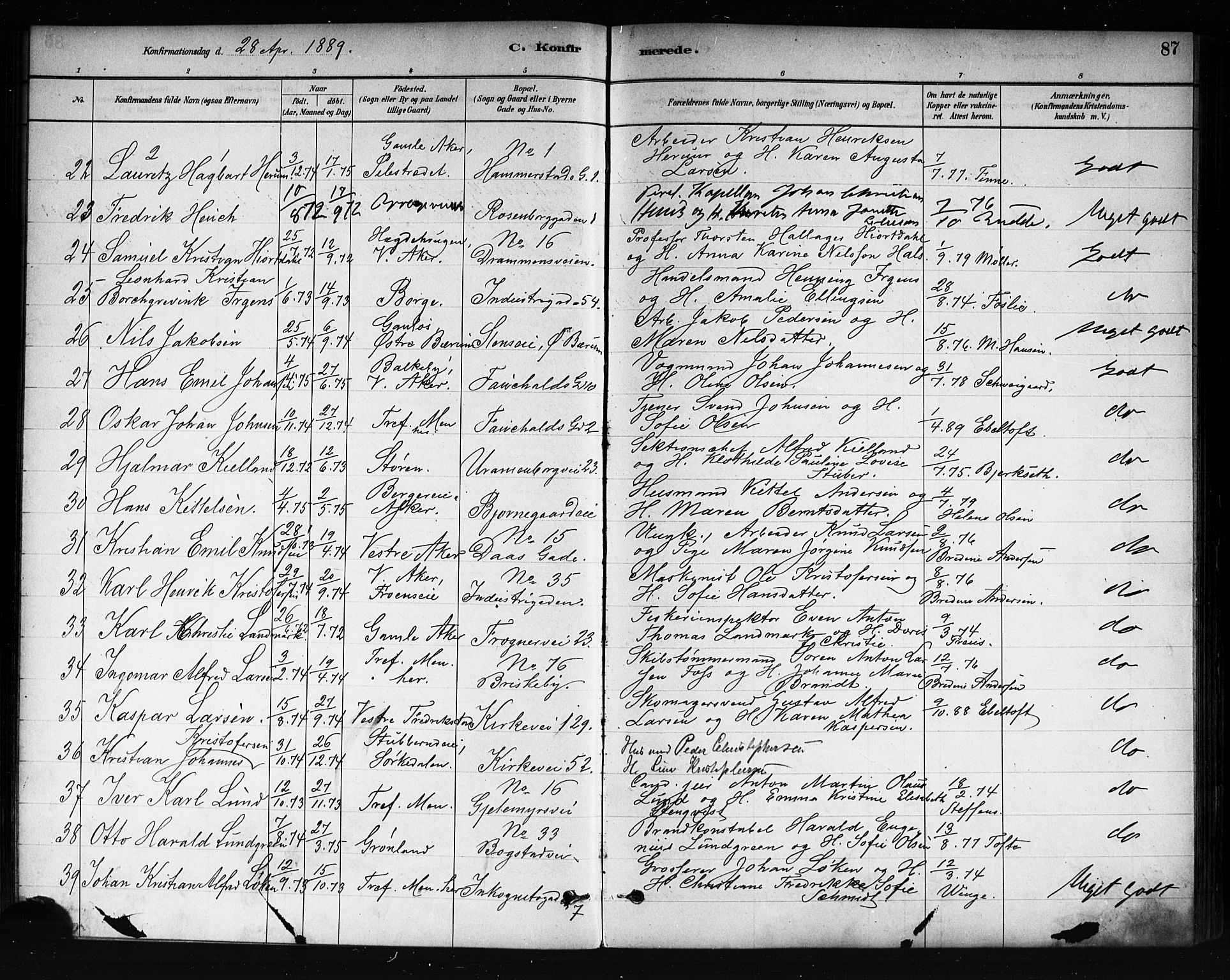 Uranienborg prestekontor Kirkebøker, AV/SAO-A-10877/F/Fa/L0002: Parish register (official) no. 2, 1880-1896, p. 87