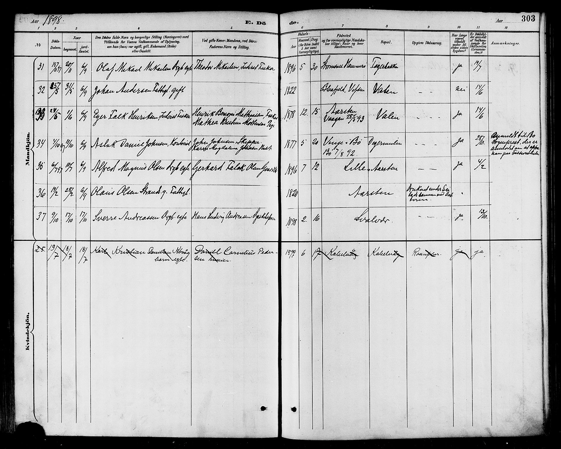 Ministerialprotokoller, klokkerbøker og fødselsregistre - Nordland, AV/SAT-A-1459/874/L1060: Parish register (official) no. 874A04, 1890-1899, p. 303