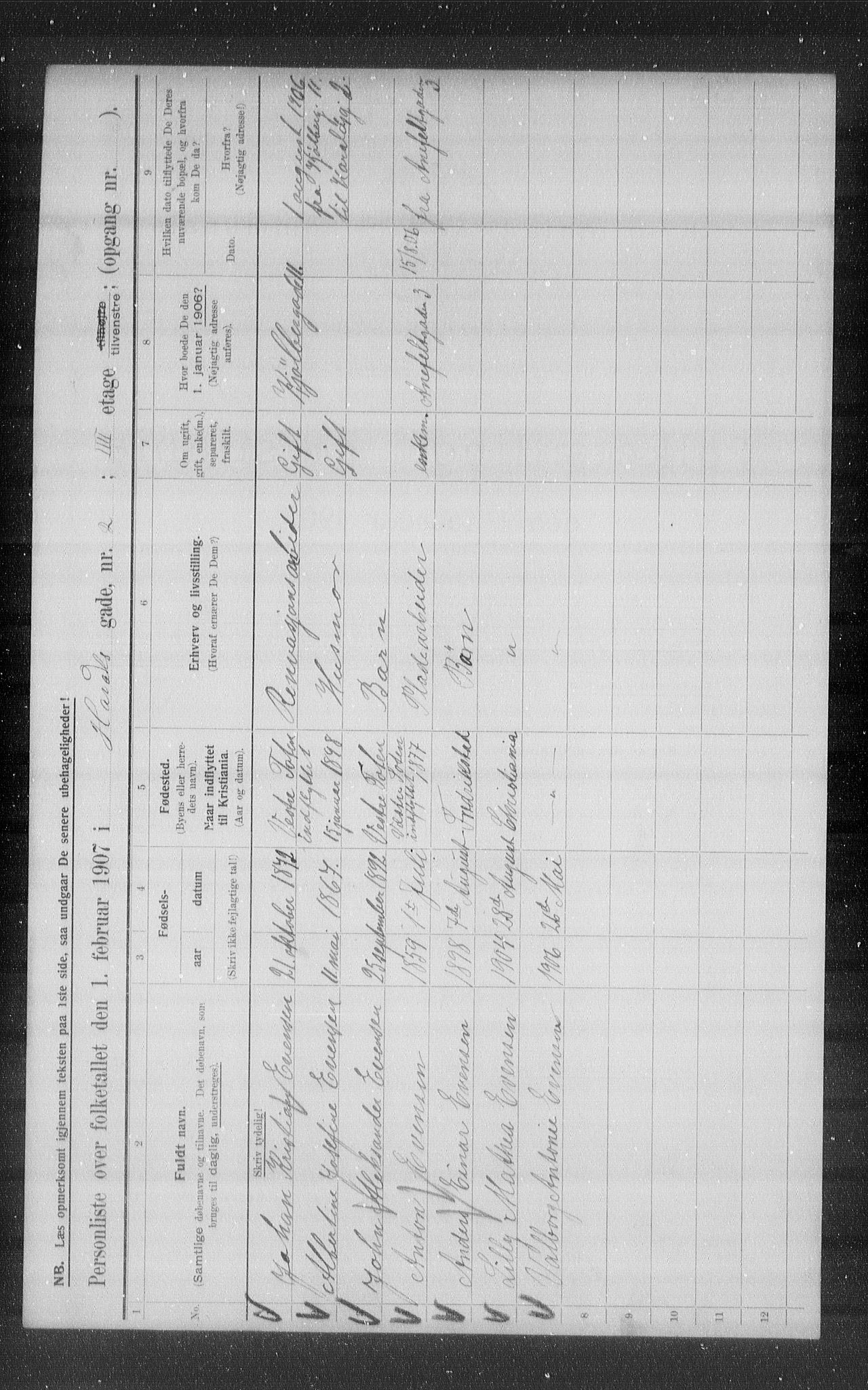 OBA, Municipal Census 1907 for Kristiania, 1907, p. 17960