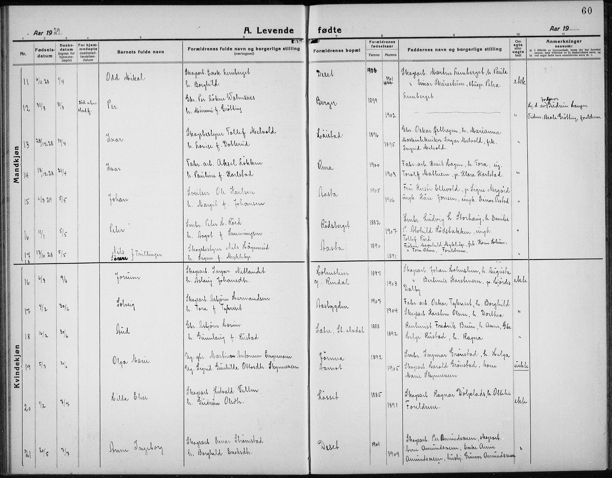 Åmot prestekontor, Hedmark, AV/SAH-PREST-056/H/Ha/Hab/L0005: Parish register (copy) no. 5, 1921-1934, p. 60