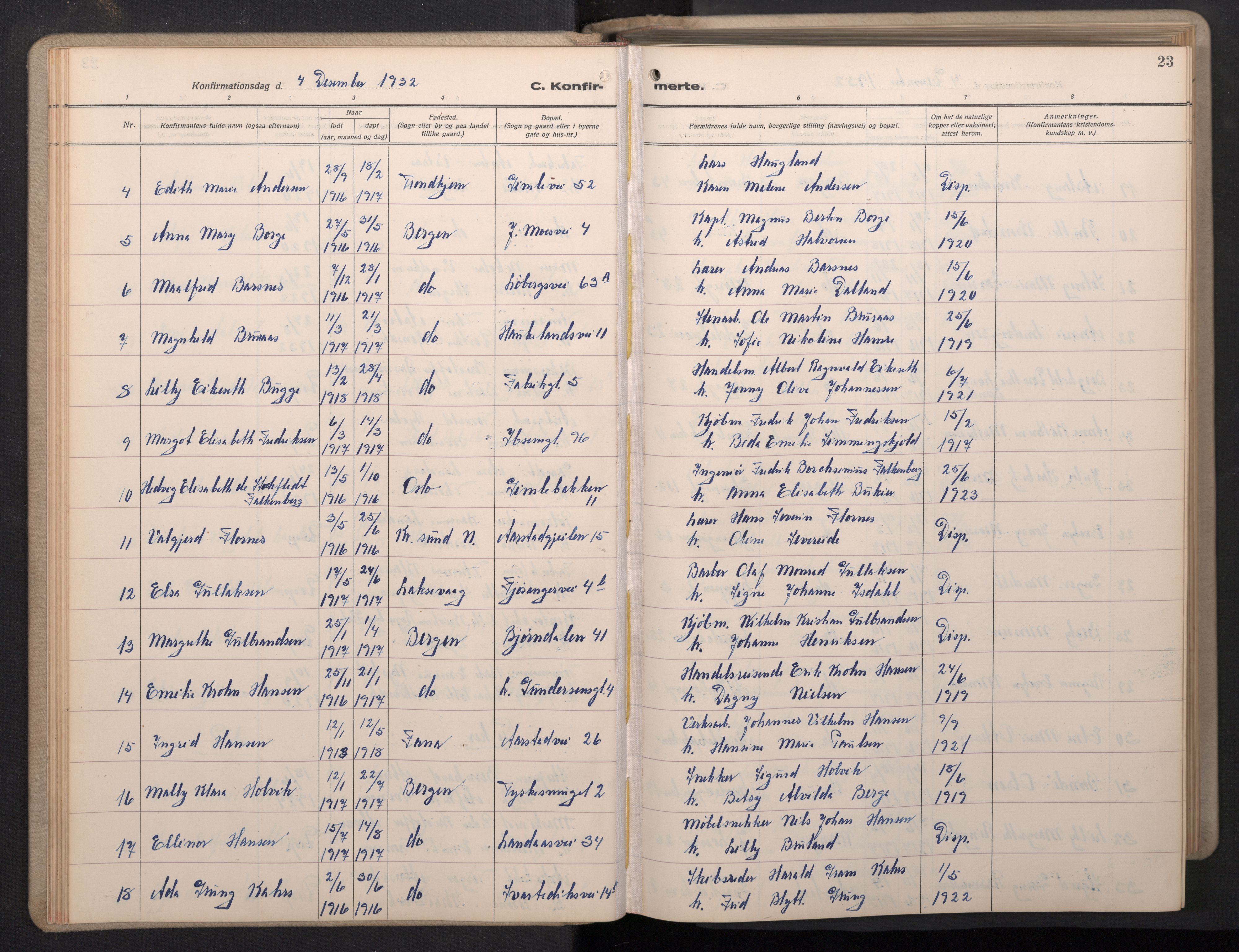 Årstad Sokneprestembete, AV/SAB-A-79301/H/Hab/L0015: Parish register (copy) no. B 5, 1932-1945, p. 22b-23a