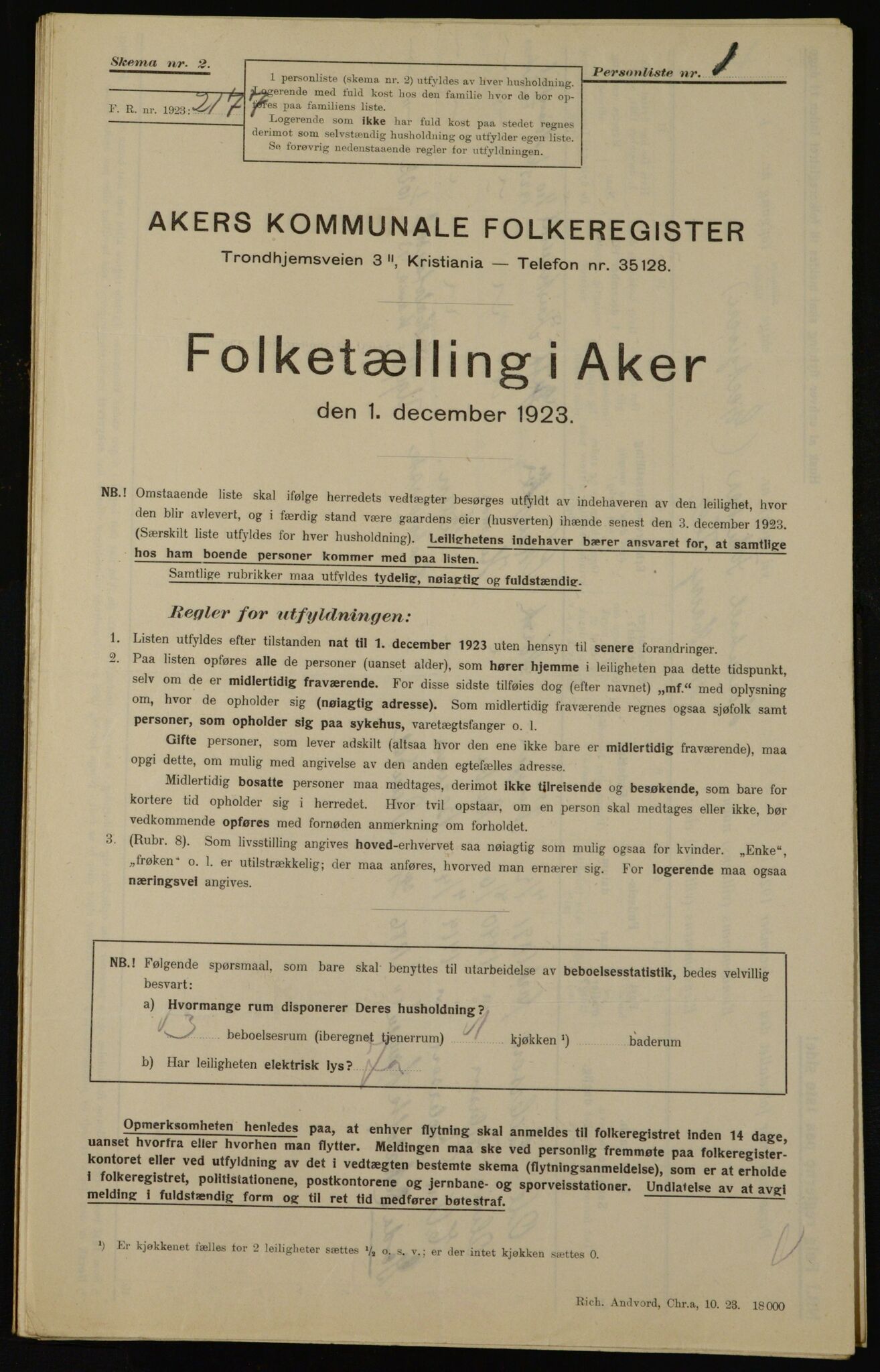 , Municipal Census 1923 for Aker, 1923, p. 36381