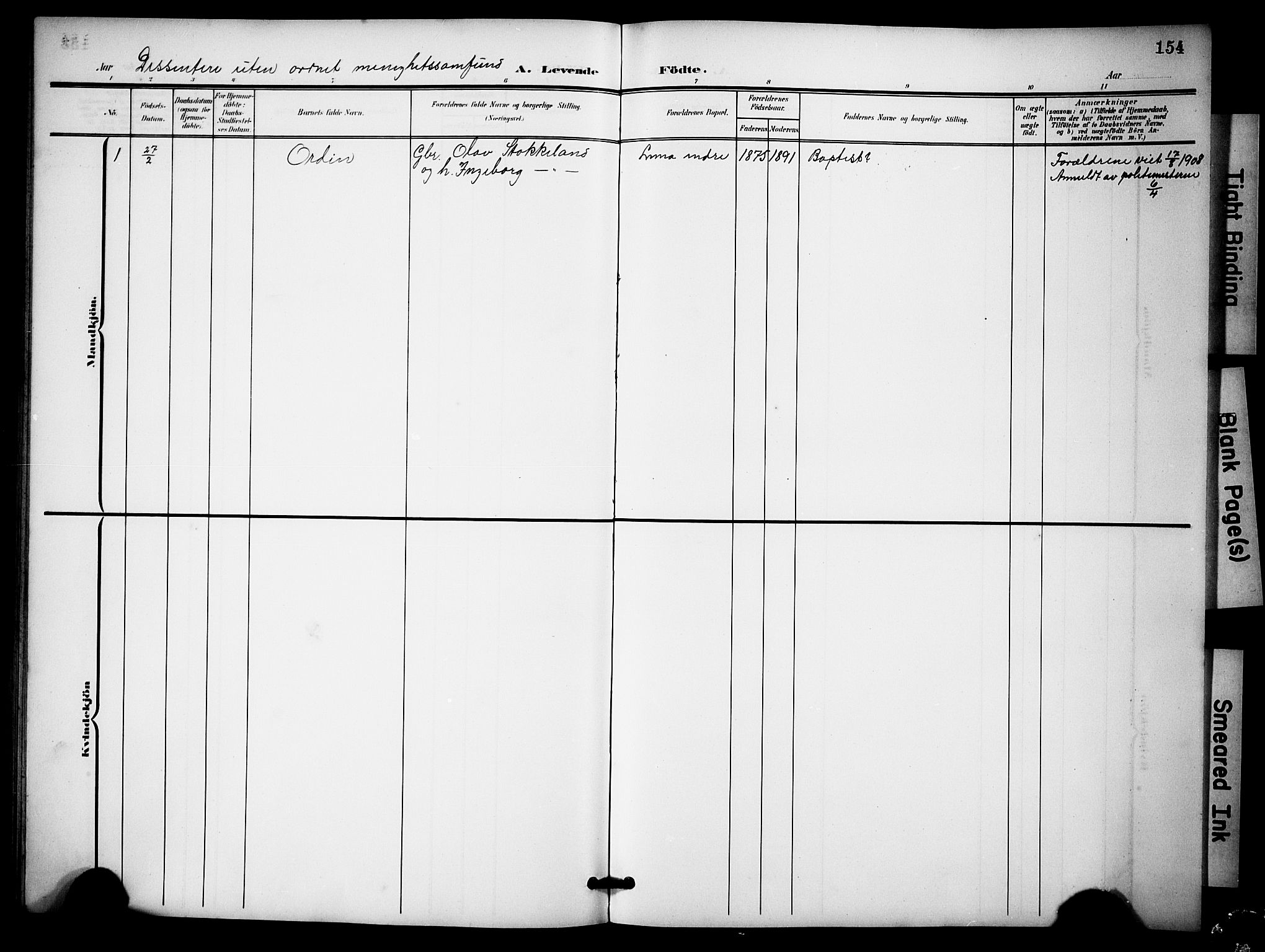Lye sokneprestkontor, SAST/A-101794/001/30BB/L0009: Parish register (copy) no. B 9, 1902-1923, p. 154